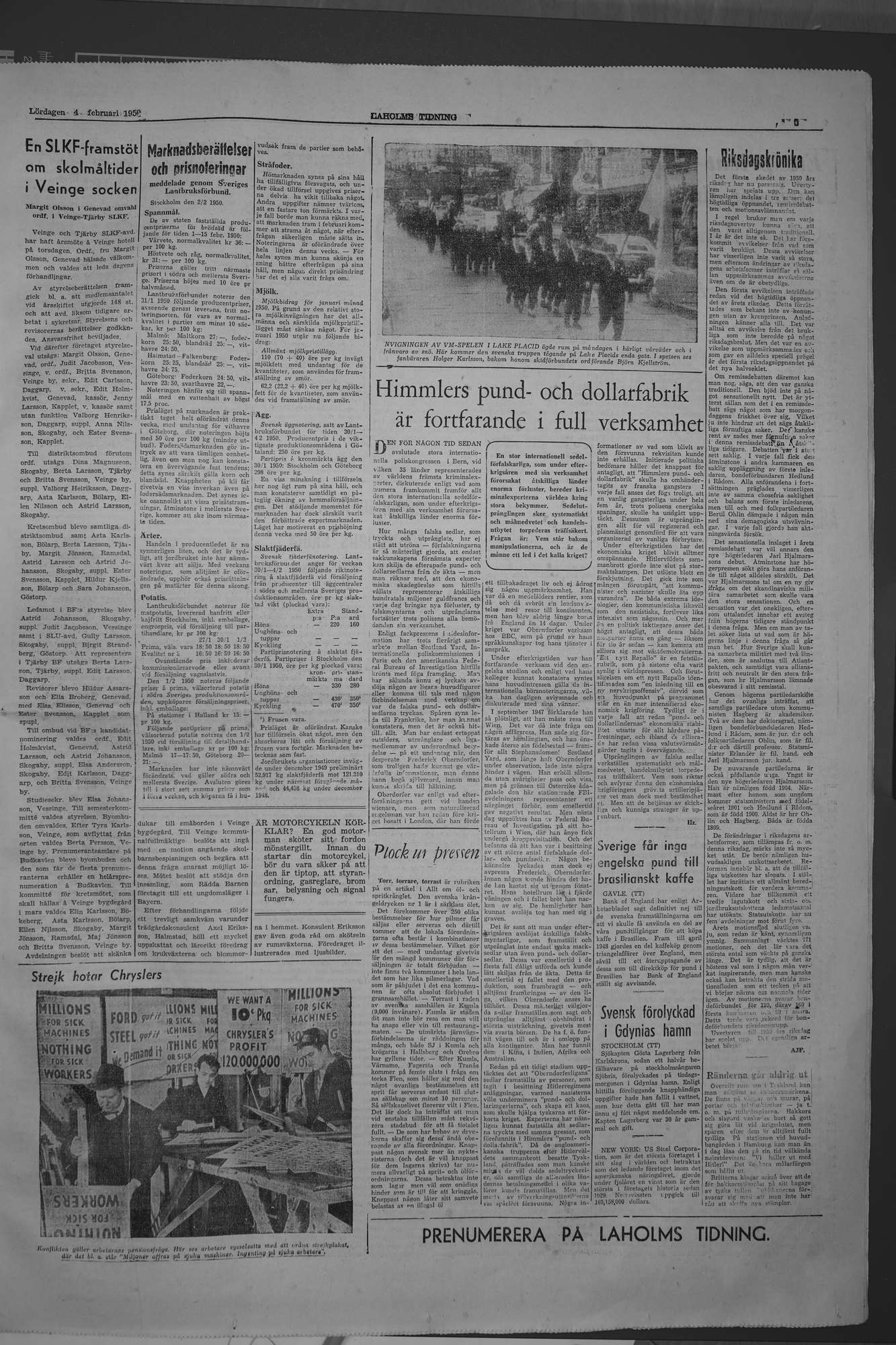 Laholms Tidning Lördag 4 februari 1950, sida 5