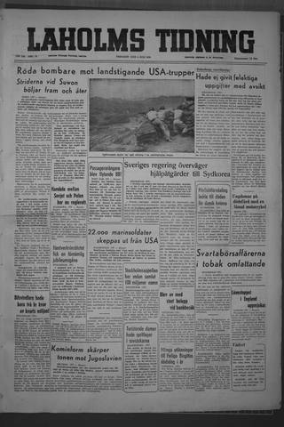 Förstasidan, Tisdag 4 juli 1950
