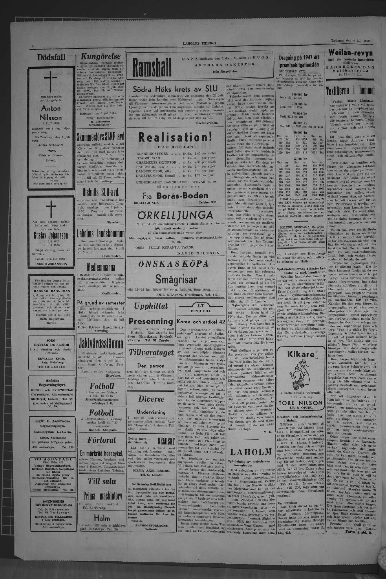 Laholms Tidning Tisdag 4 juli 1950, sida 2