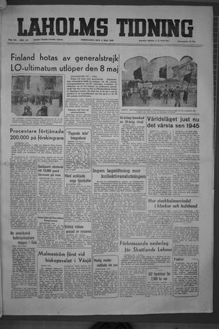 Förstasidan, Torsdag 4 maj 1950