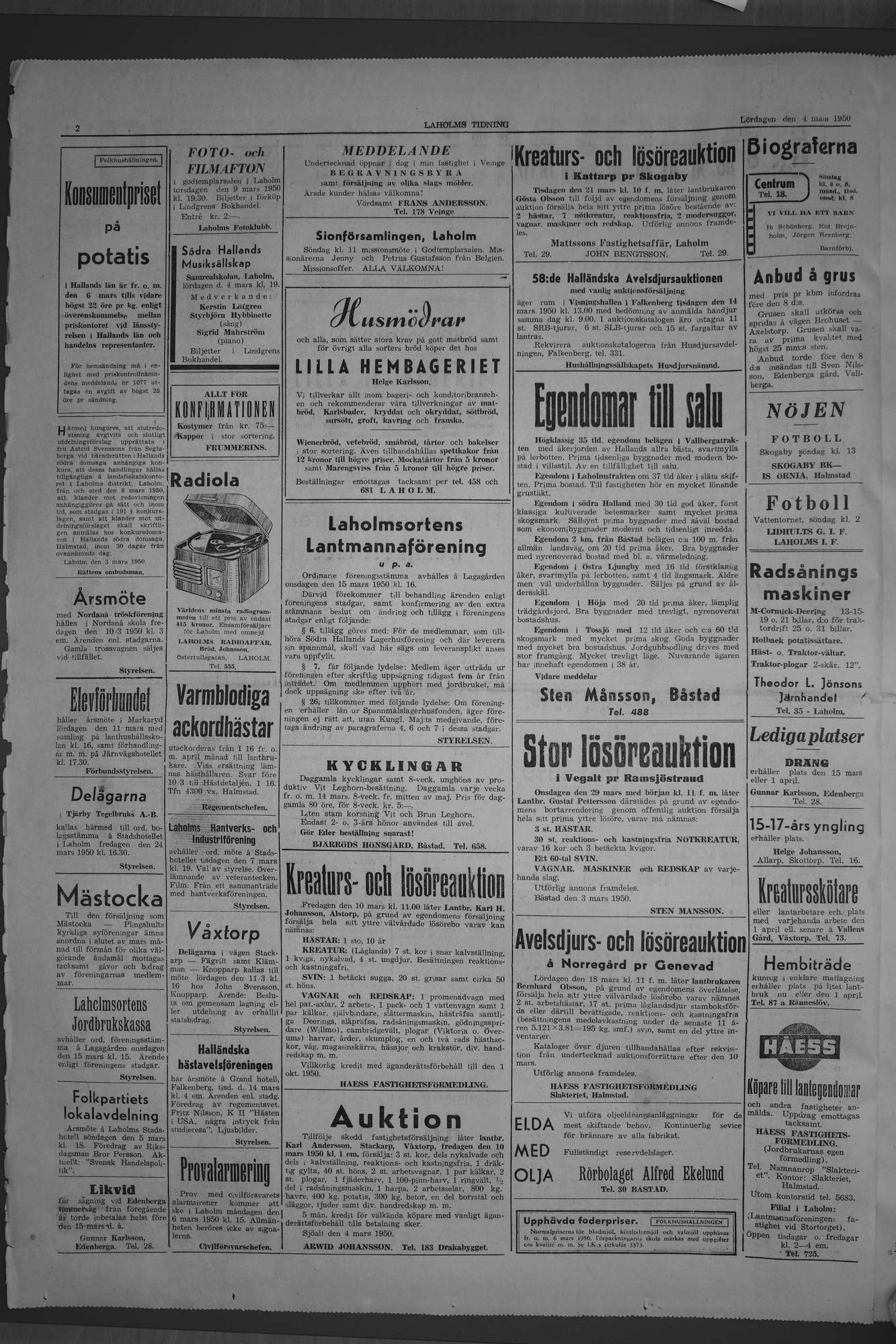Laholms Tidning Lördag 4 mars 1950, sida 2