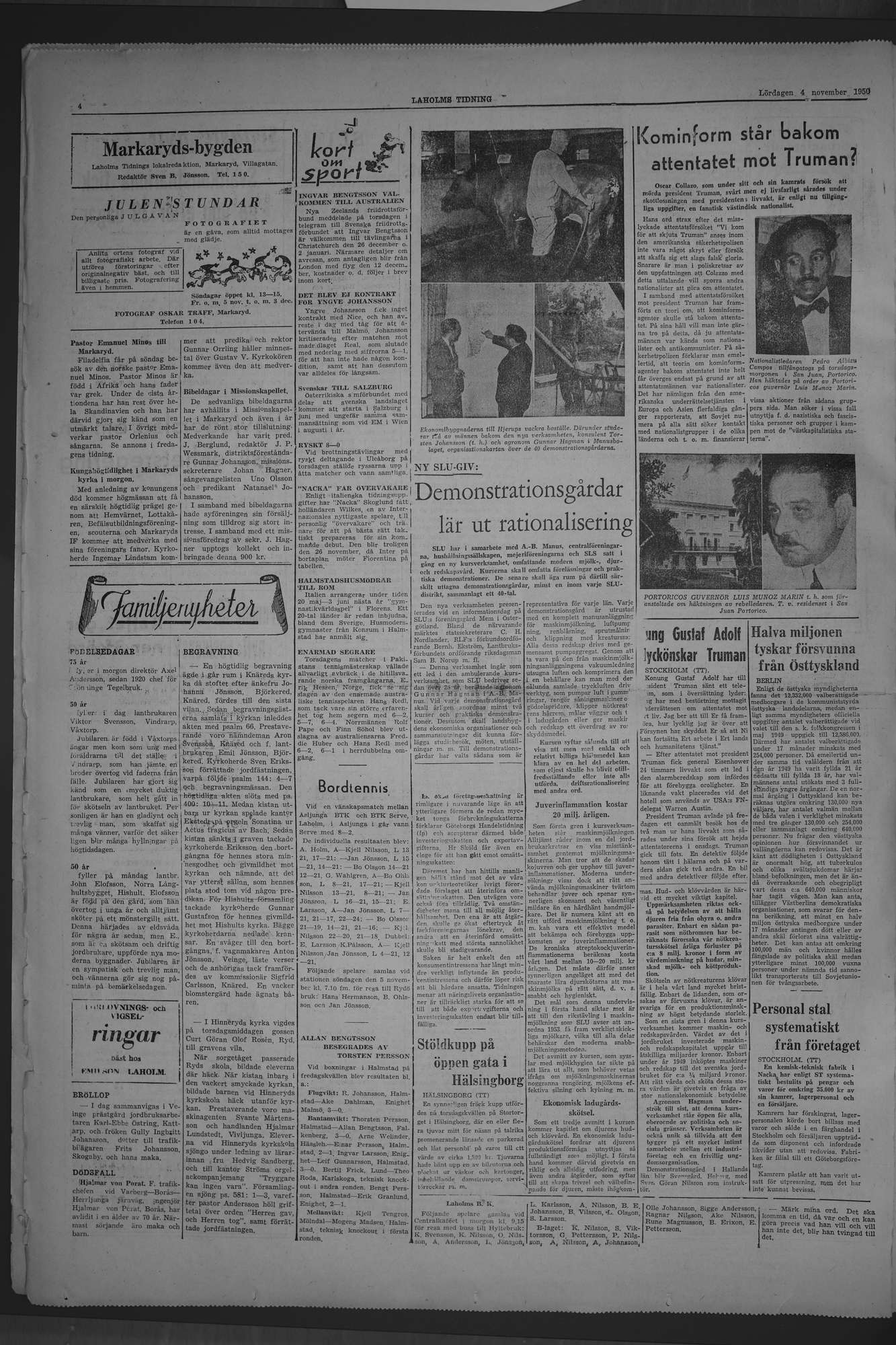 Laholms Tidning Lördag 4 november 1950, sida 4