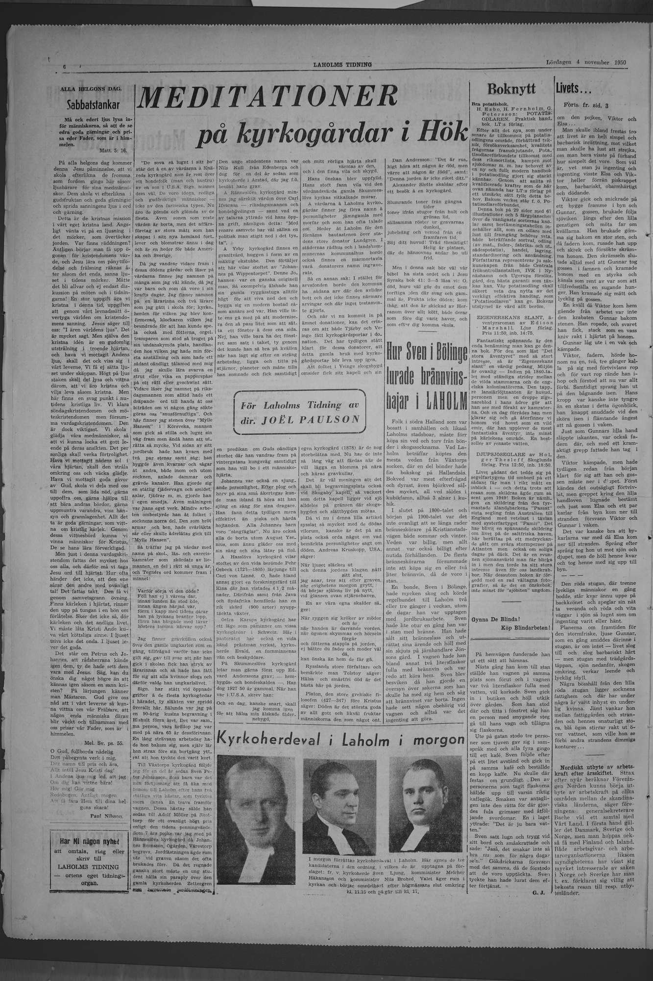 Laholms Tidning Lördag 4 november 1950, sida 6