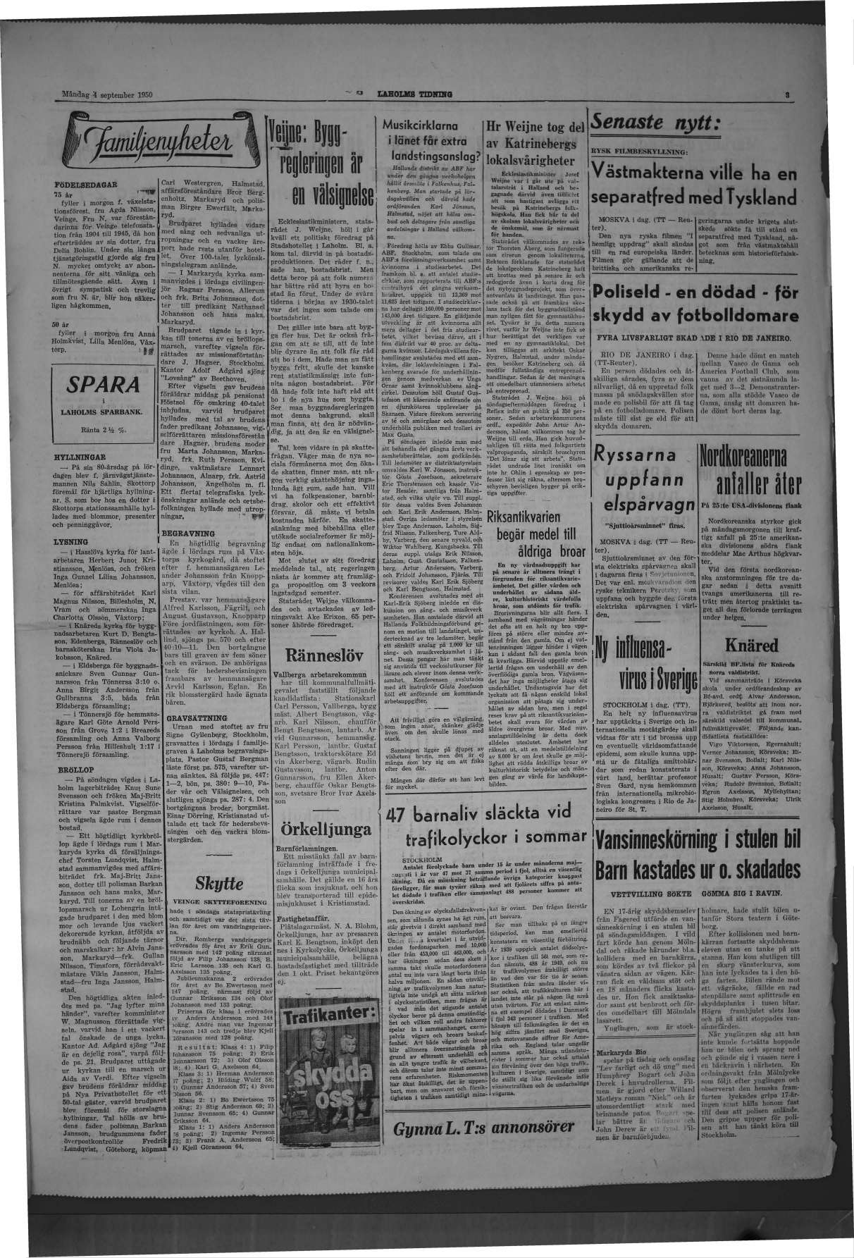 Laholms Tidning Måndag 4 september 1950, sida 3