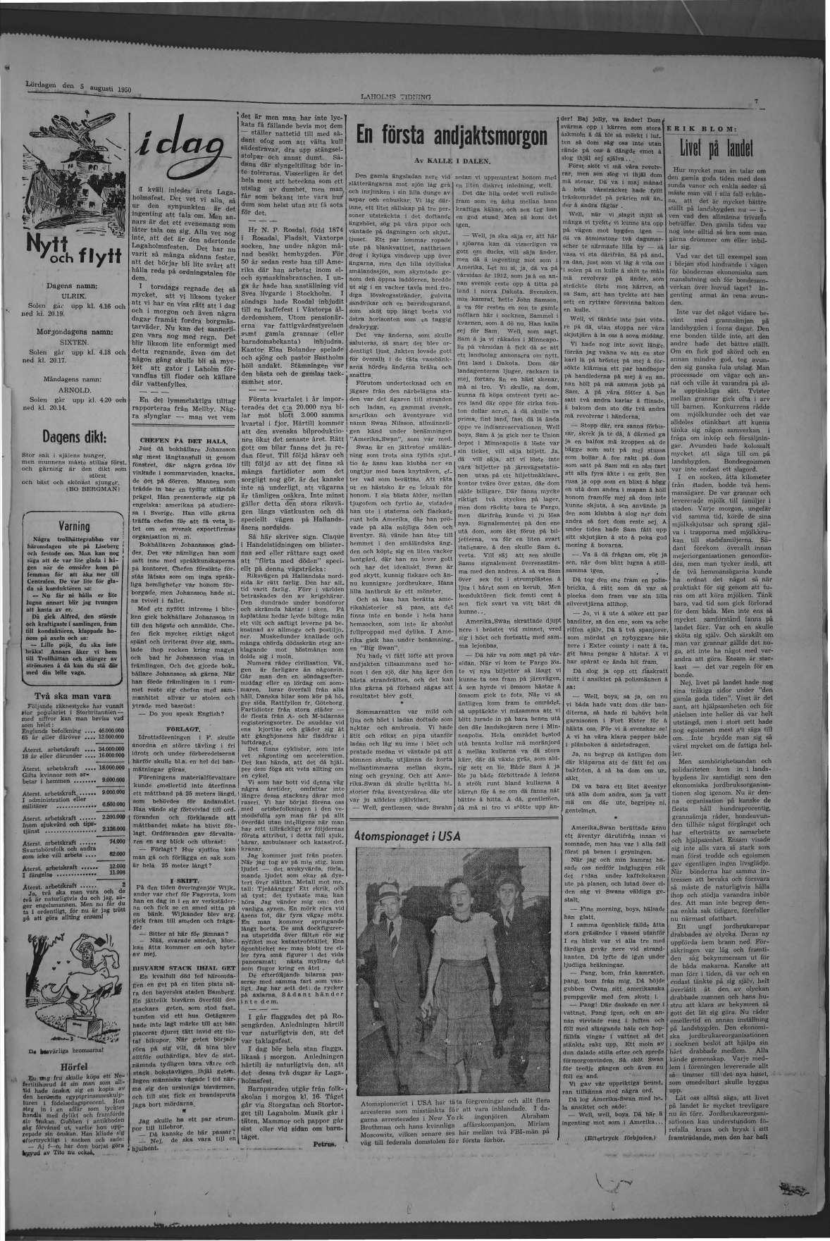 Laholms Tidning Lördag 5 augusti 1950, sida 7