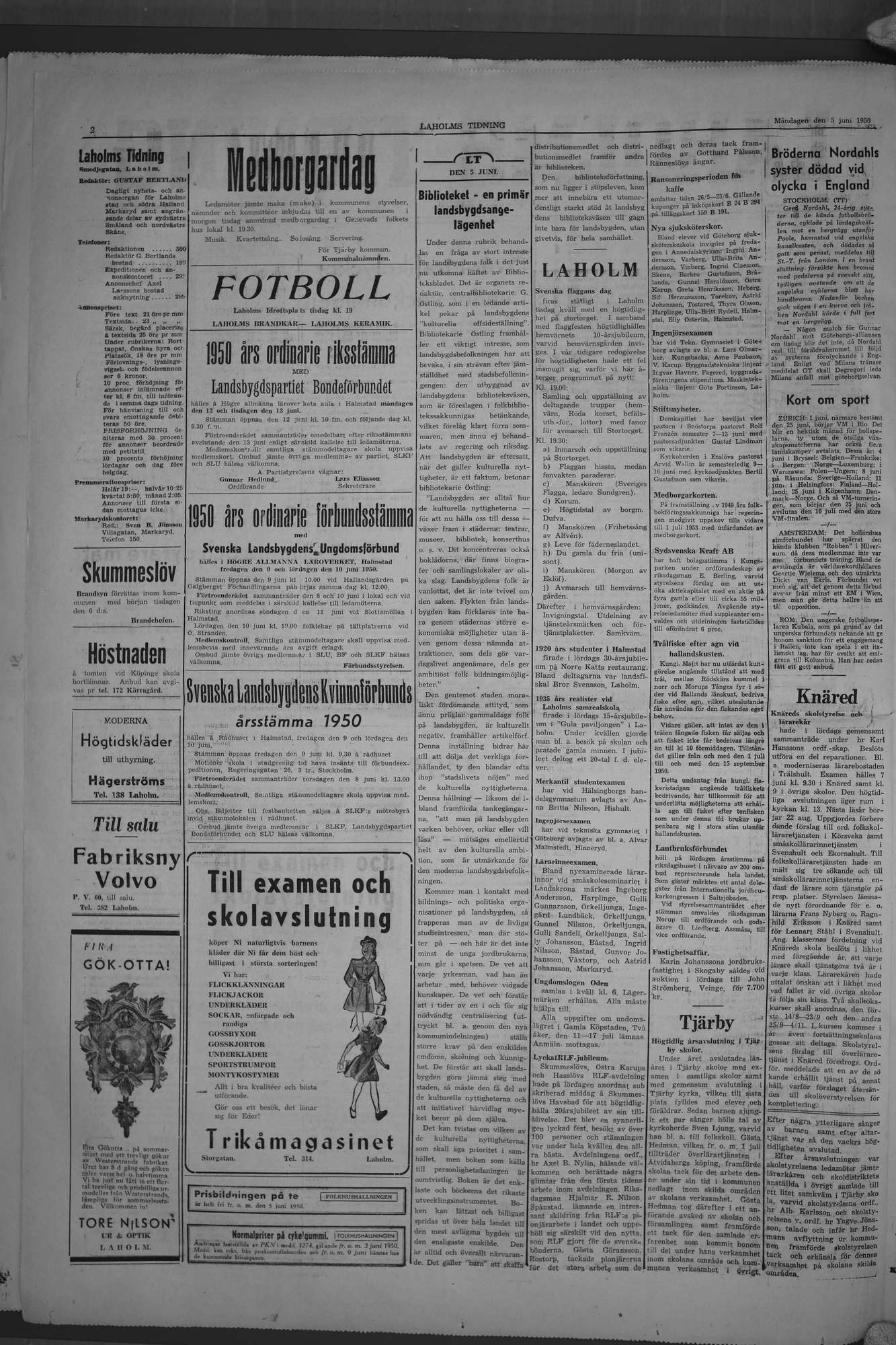 Laholms Tidning Måndag 5 juni 1950, sida 2