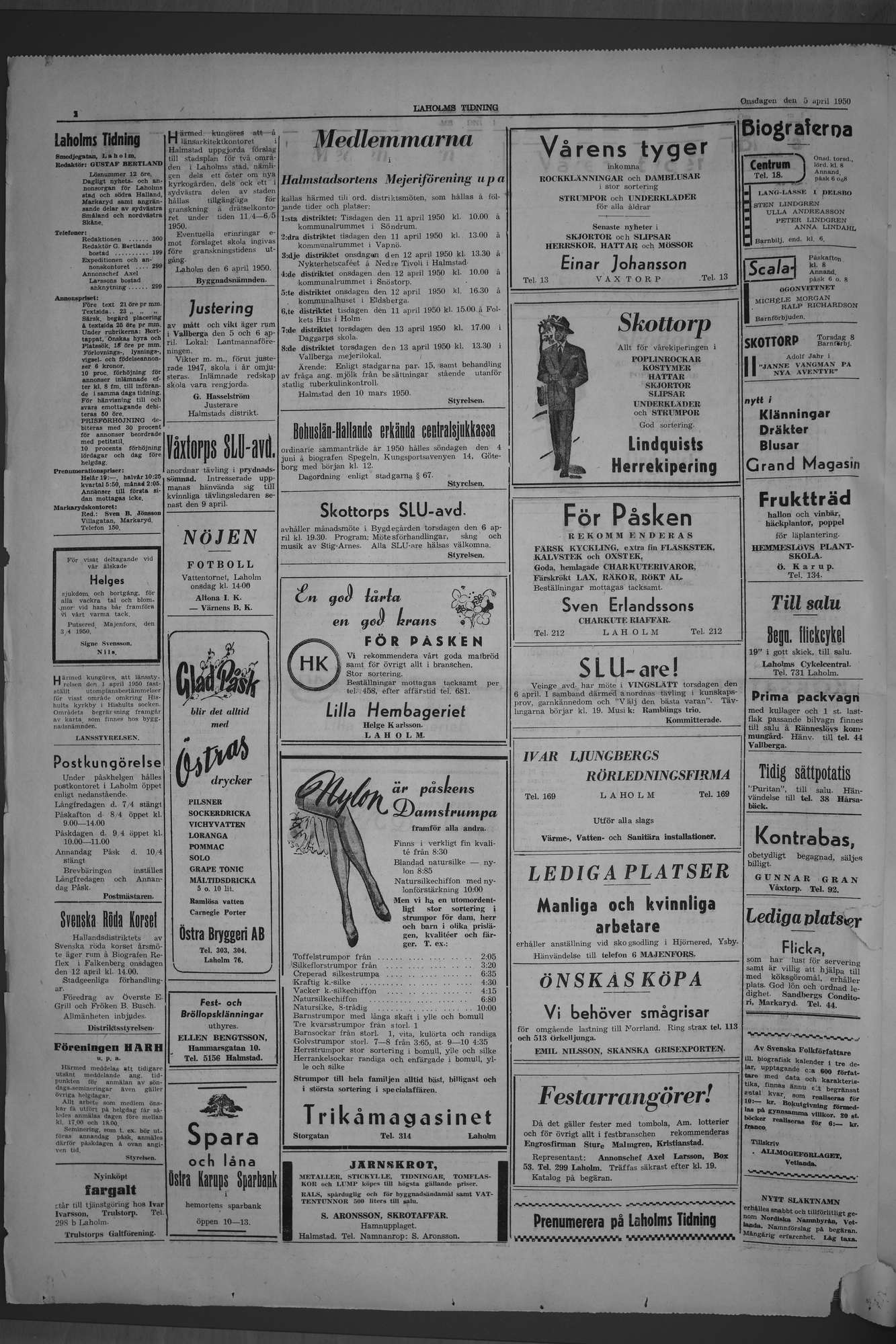 Laholms Tidning Onsdag 5 april 1950, sida 2