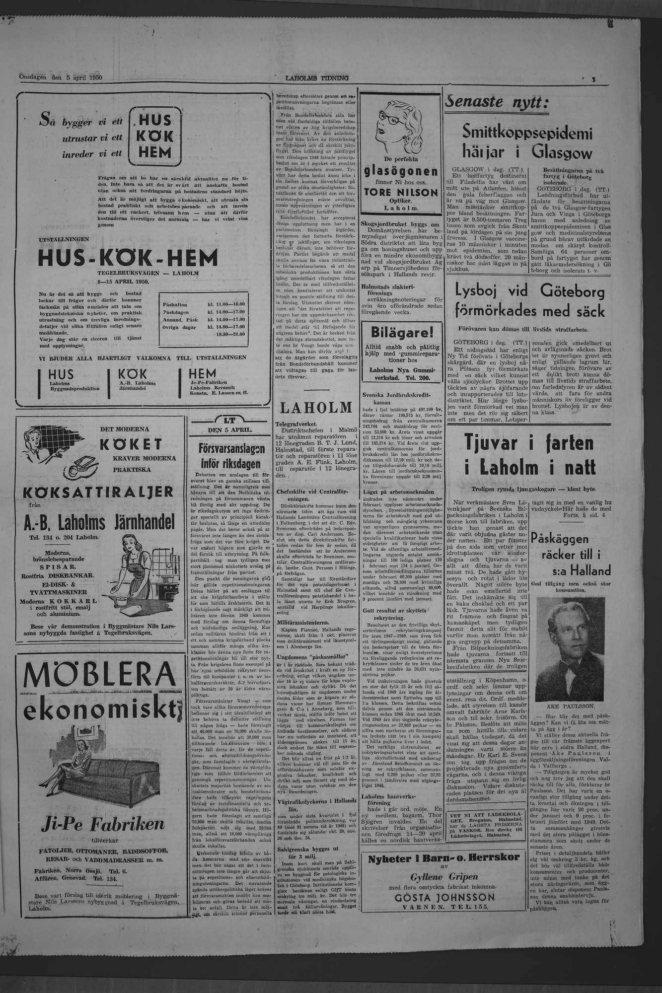 Laholms Tidning Onsdag 5 april 1950, sida 3
