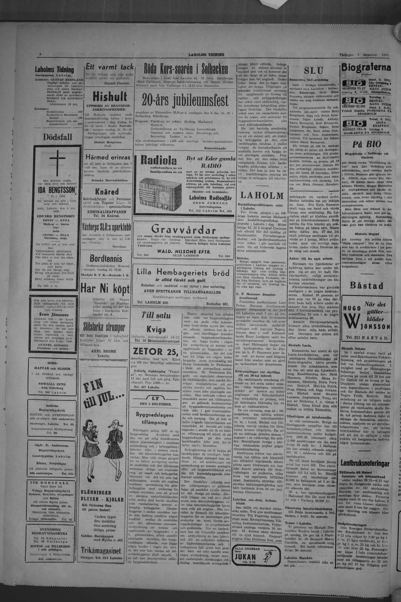 Laholms Tidning Tisdag 5 december 1950, sida 2