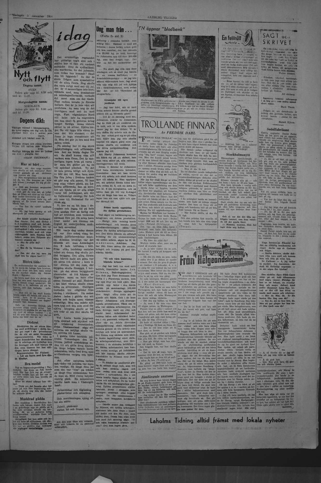 Laholms Tidning Tisdag 5 december 1950, sida 5