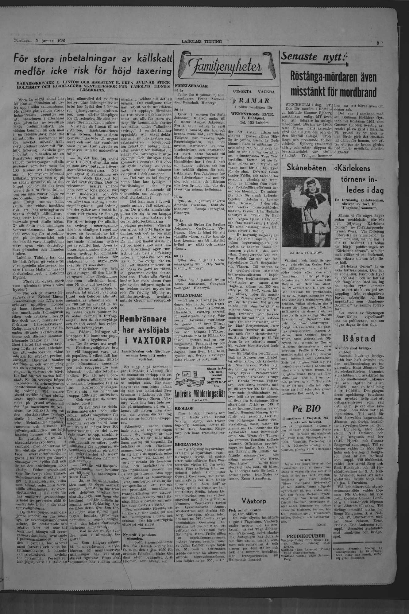 Laholms Tidning Torsdag 5 januari 1950, sida 3