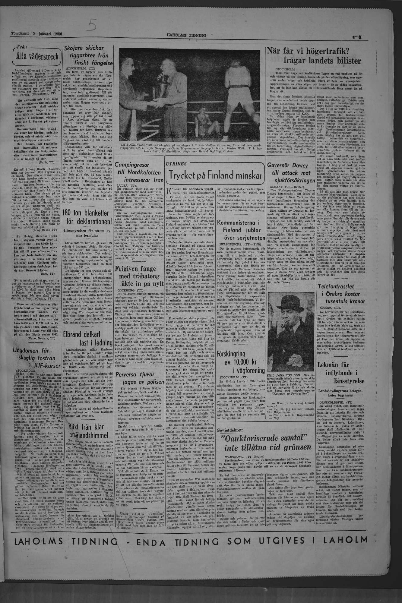 Laholms Tidning Torsdag 5 januari 1950, sida 5