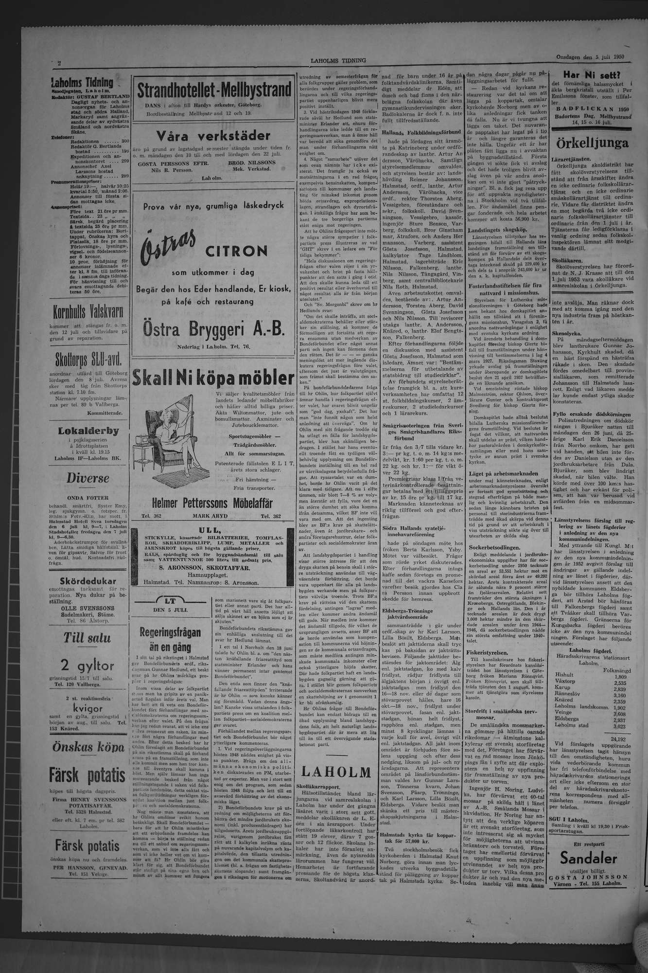 Laholms Tidning Onsdag 5 juli 1950, sida 2
