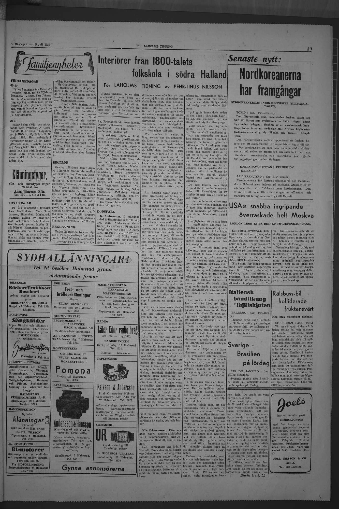 Laholms Tidning Onsdag 5 juli 1950, sida 3
