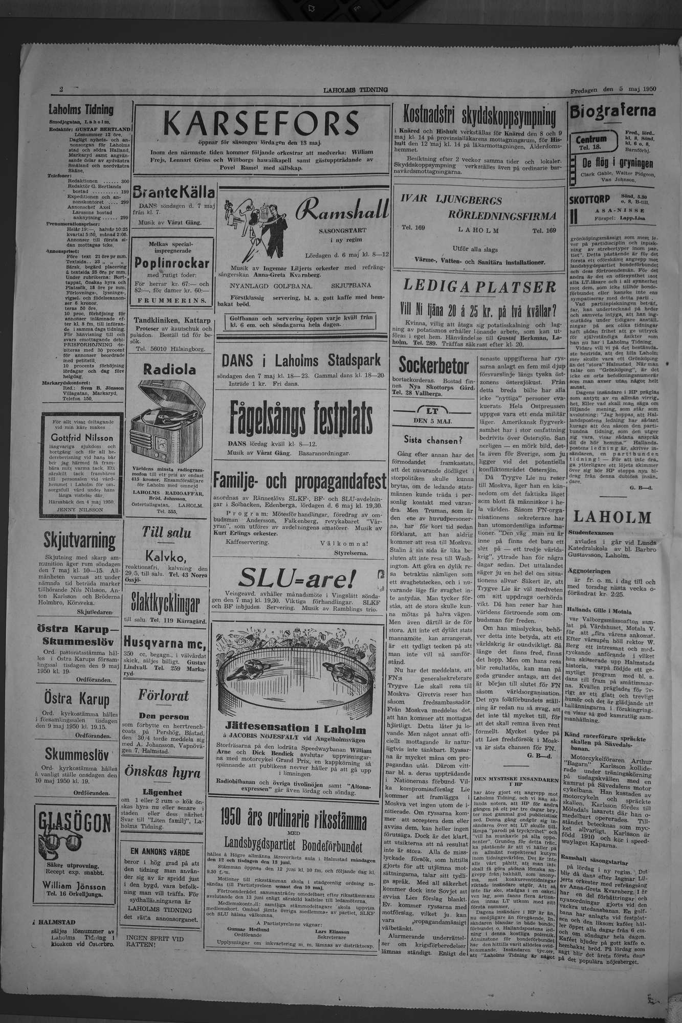 Laholms Tidning Fredag 5 maj 1950, sida 2