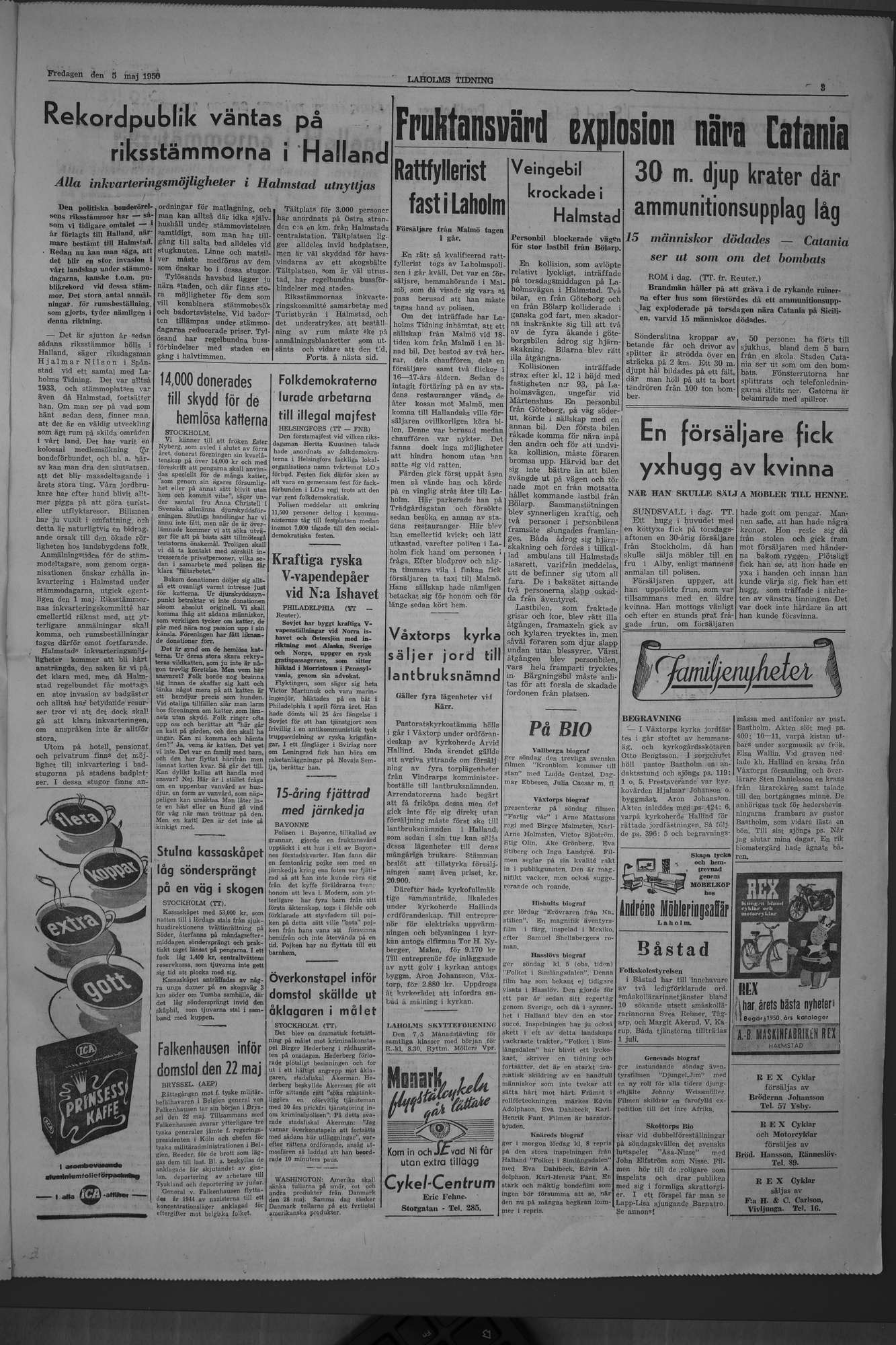Laholms Tidning Fredag 5 maj 1950, sida 3
