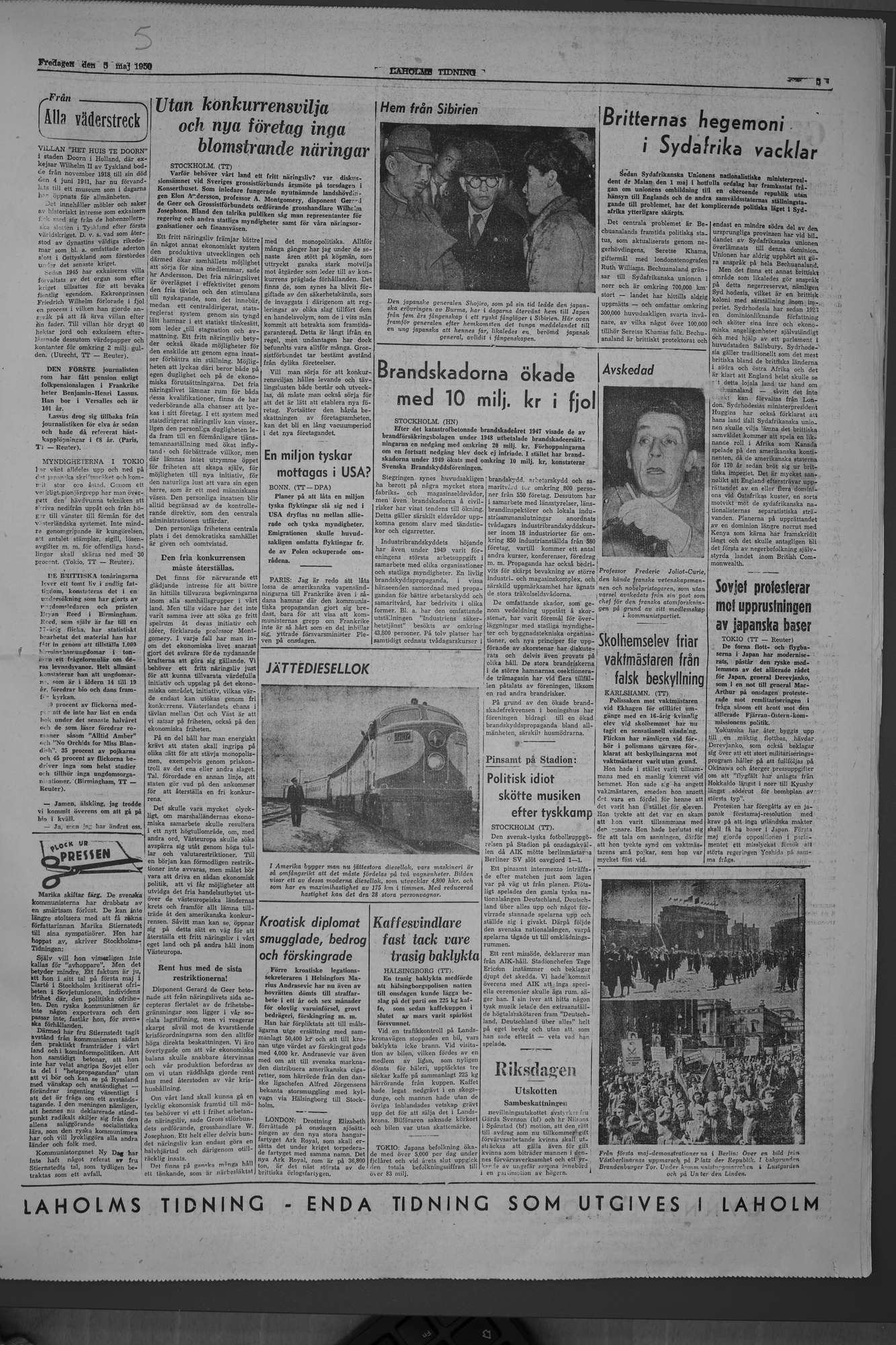 Laholms Tidning Fredag 5 maj 1950, sida 5