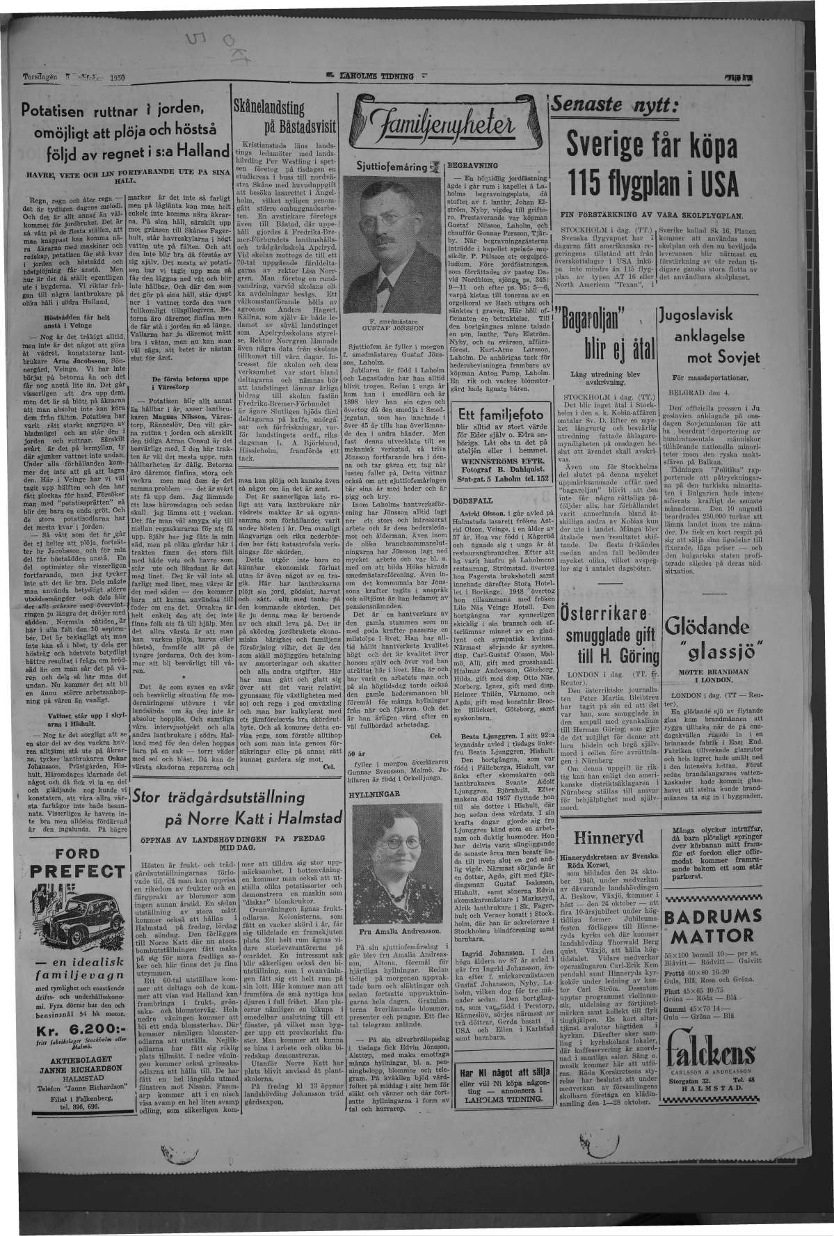 Laholms Tidning Torsdag 5 oktober 1950, sida 3