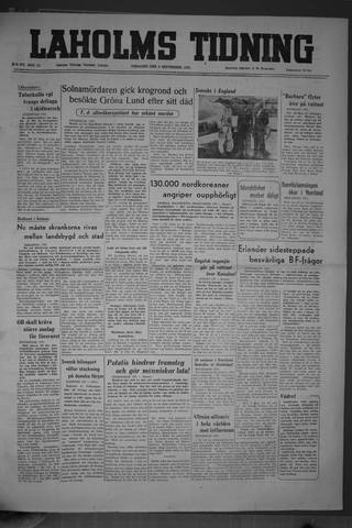 Förstasidan, Tisdag 5 september 1950
