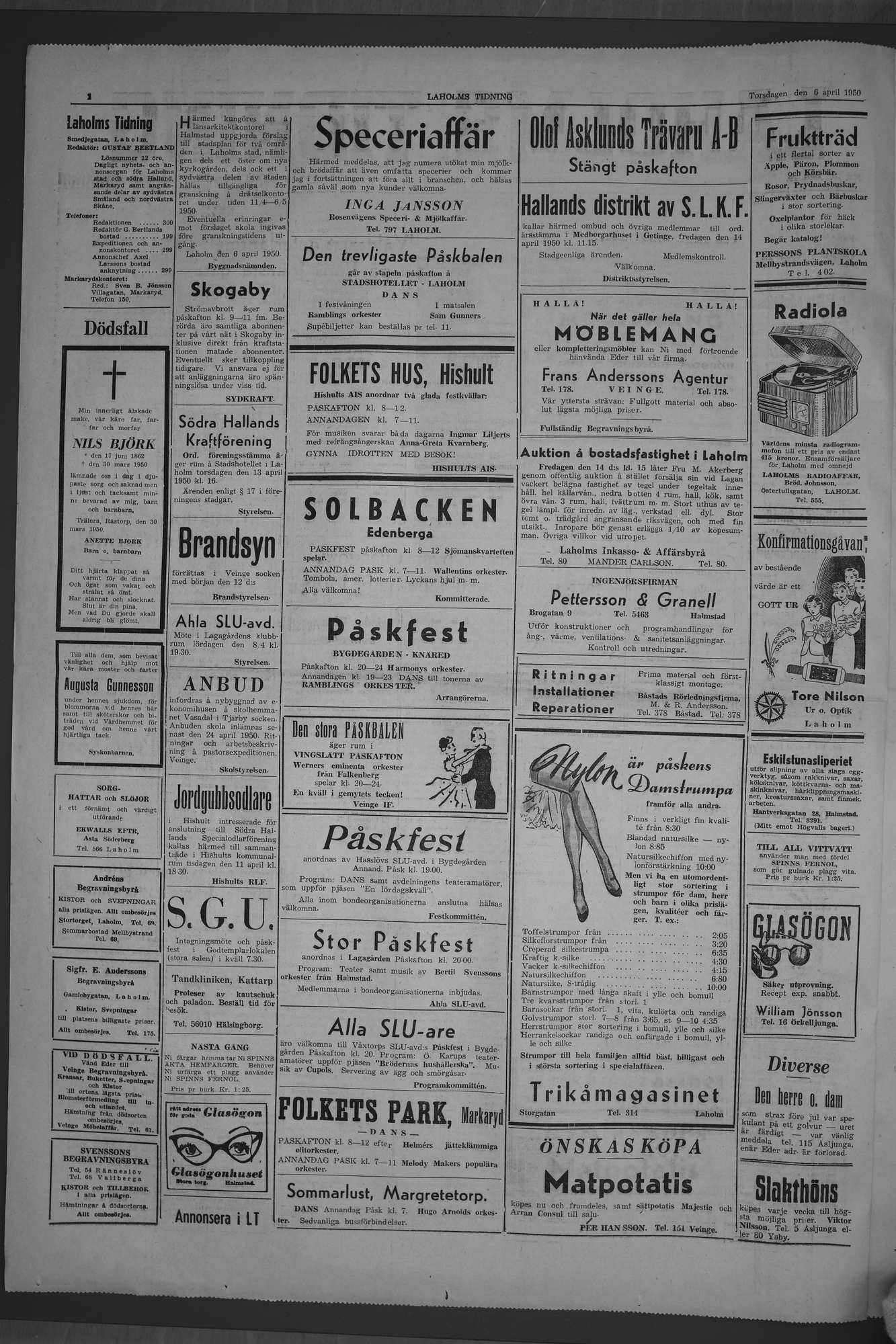 Laholms Tidning Torsdag 6 april 1950, sida 2