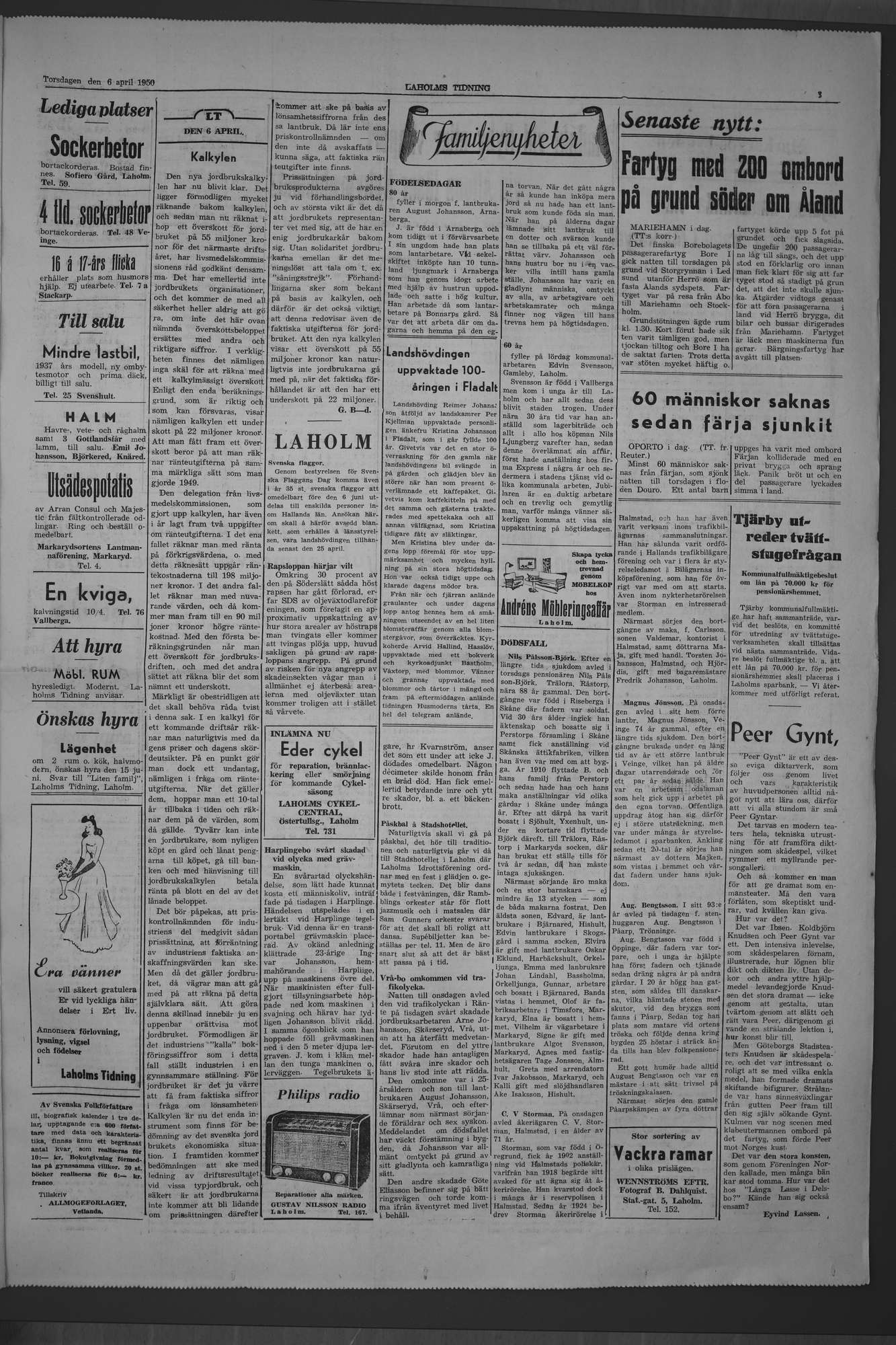Laholms Tidning Torsdag 6 april 1950, sida 3