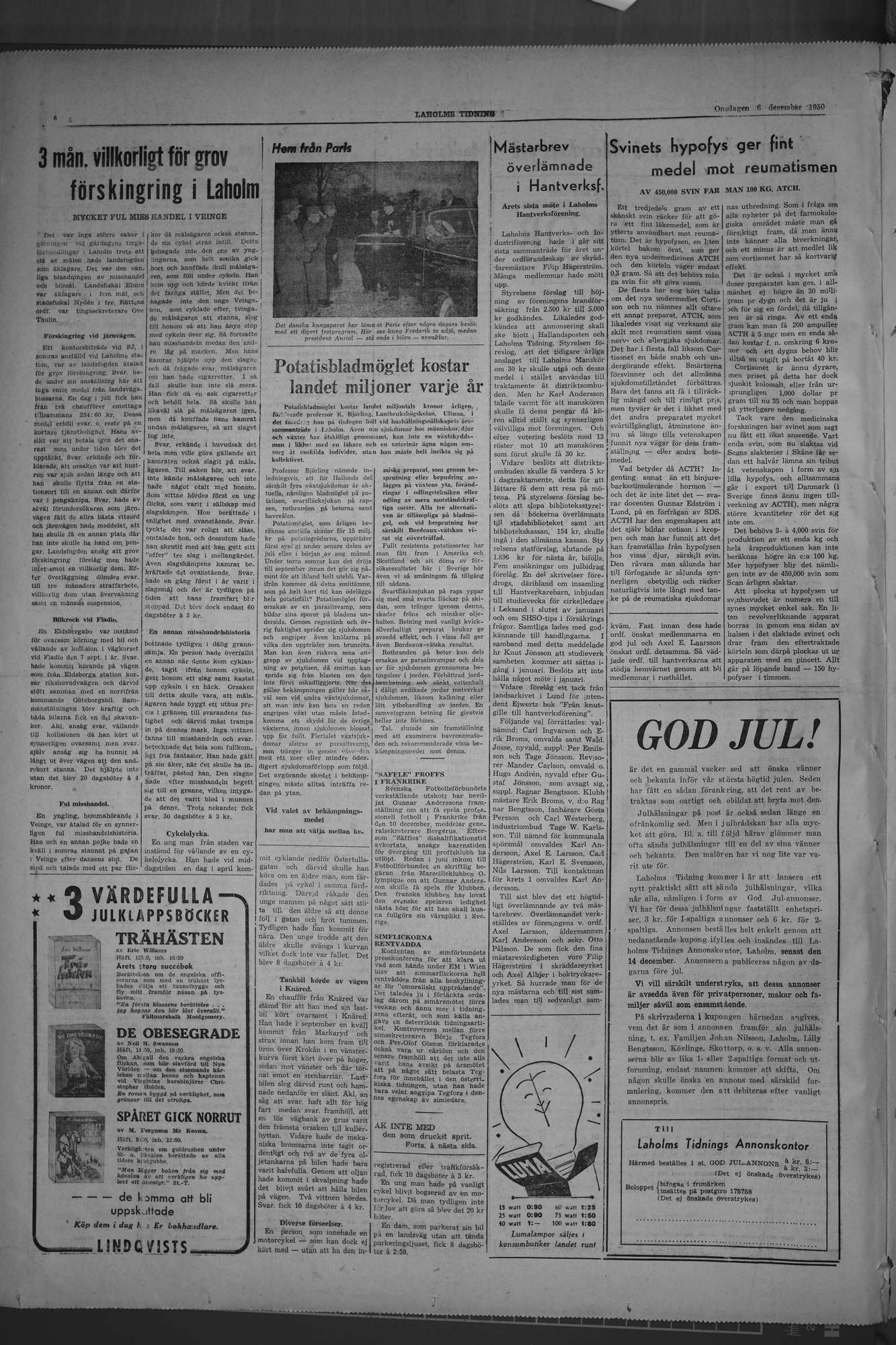 Laholms Tidning Onsdag 6 december 1950, sida 6