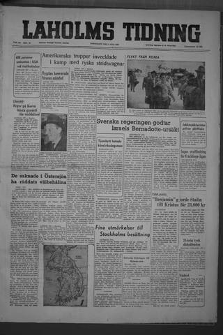 Förstasidan, Torsdag 6 juli 1950