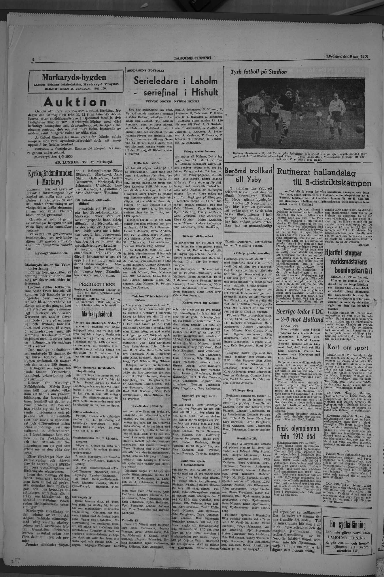Laholms Tidning Lördag 6 maj 1950, sida 4