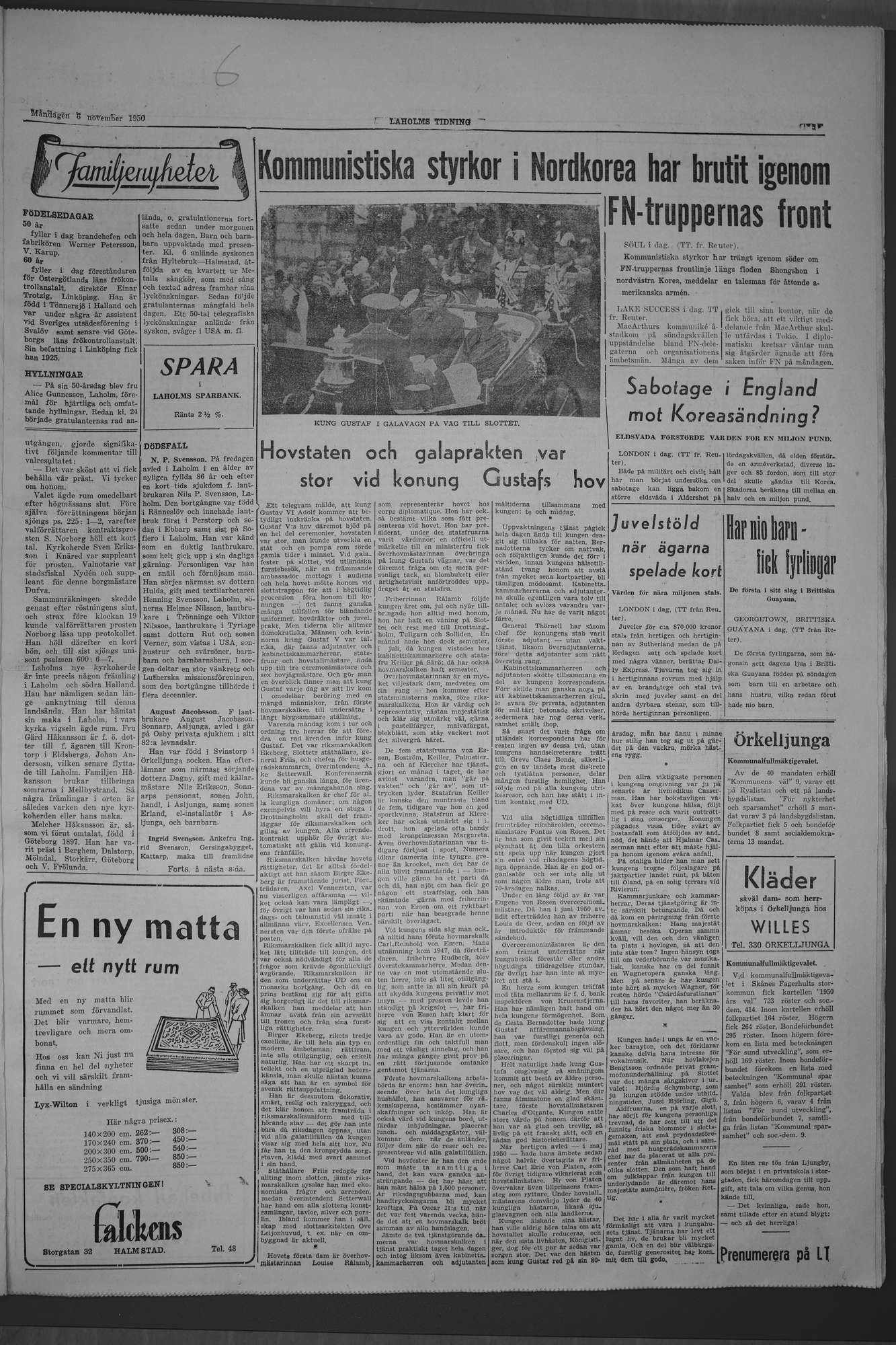 Laholms Tidning Måndag 6 november 1950, sida 3