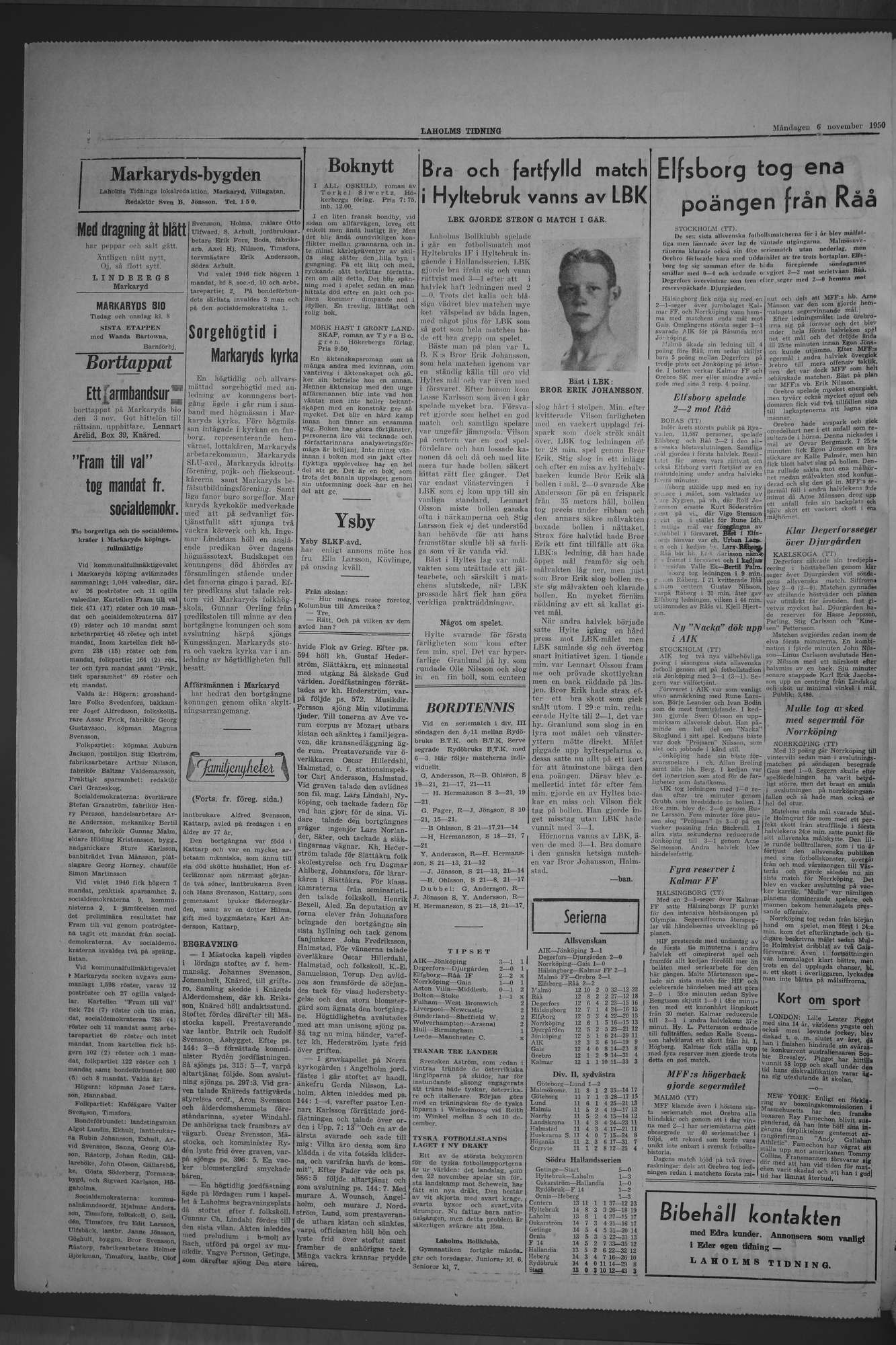 Laholms Tidning Måndag 6 november 1950, sida 4
