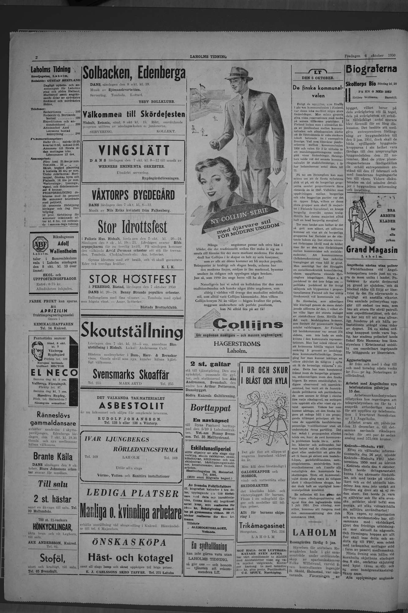 Laholms Tidning Fredag 6 oktober 1950, sida 2