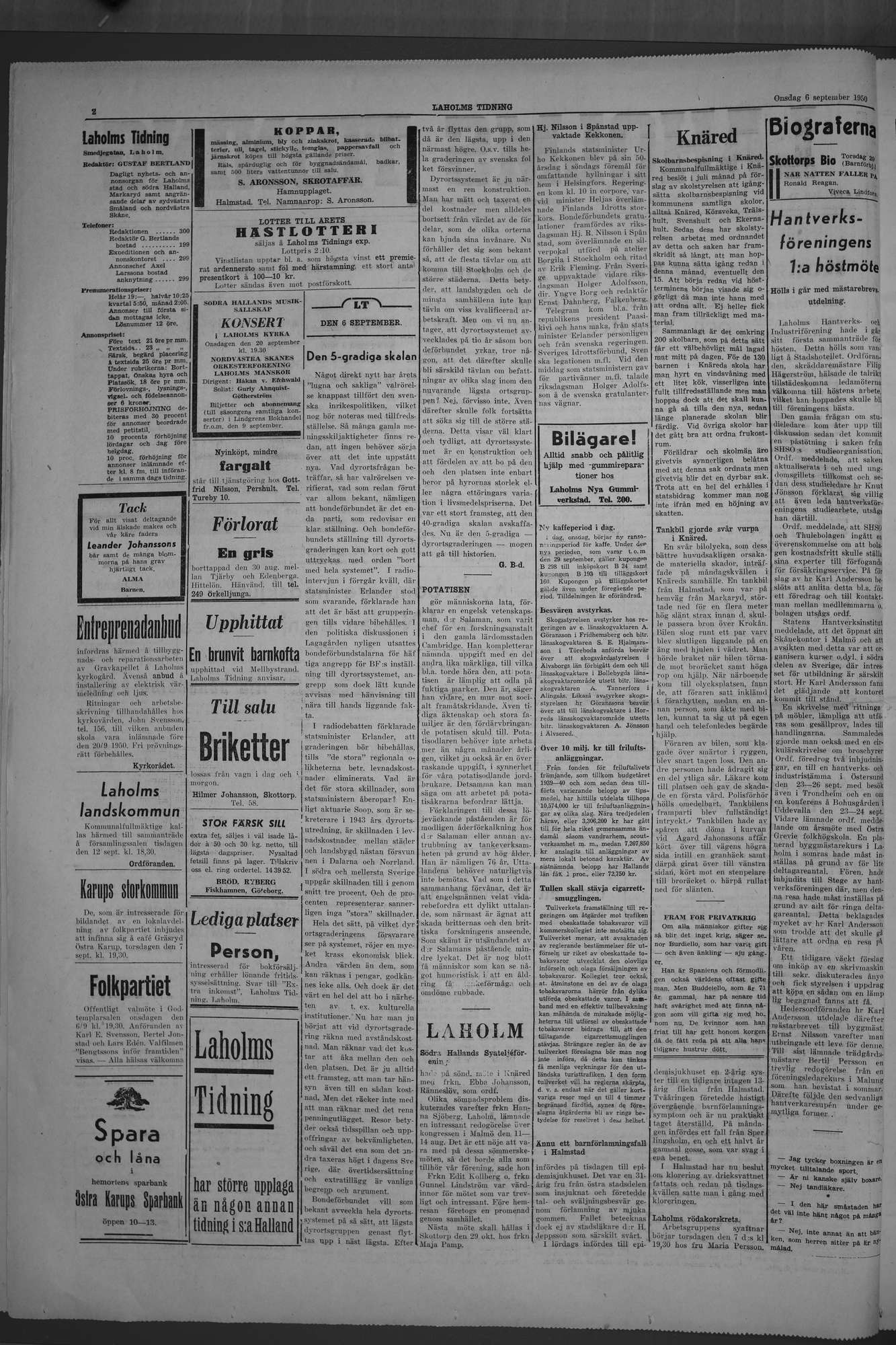 Laholms Tidning Onsdag 6 september 1950, sida 2