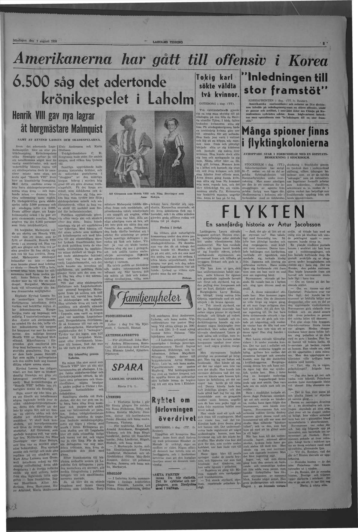 Laholms Tidning Måndag 7 augusti 1950, sida 3