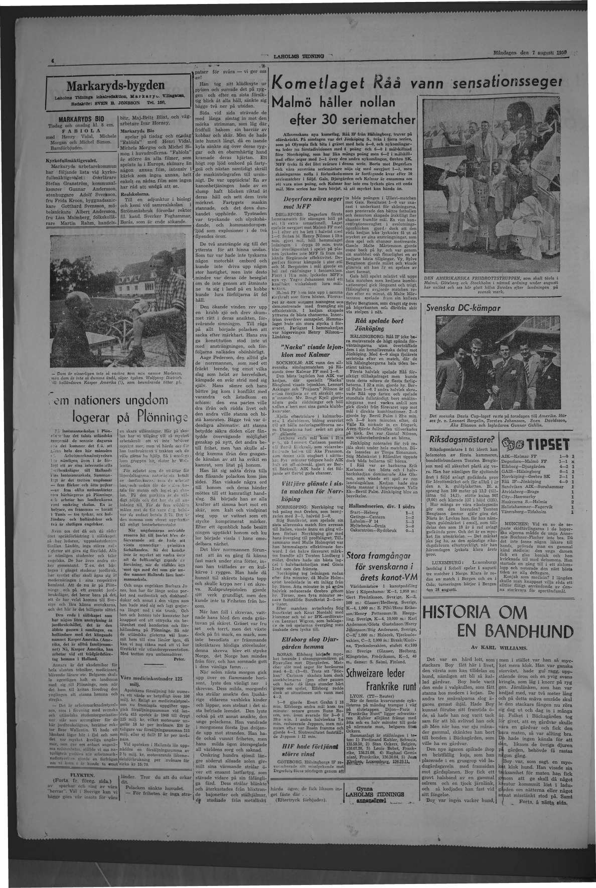 Laholms Tidning Måndag 7 augusti 1950, sida 4