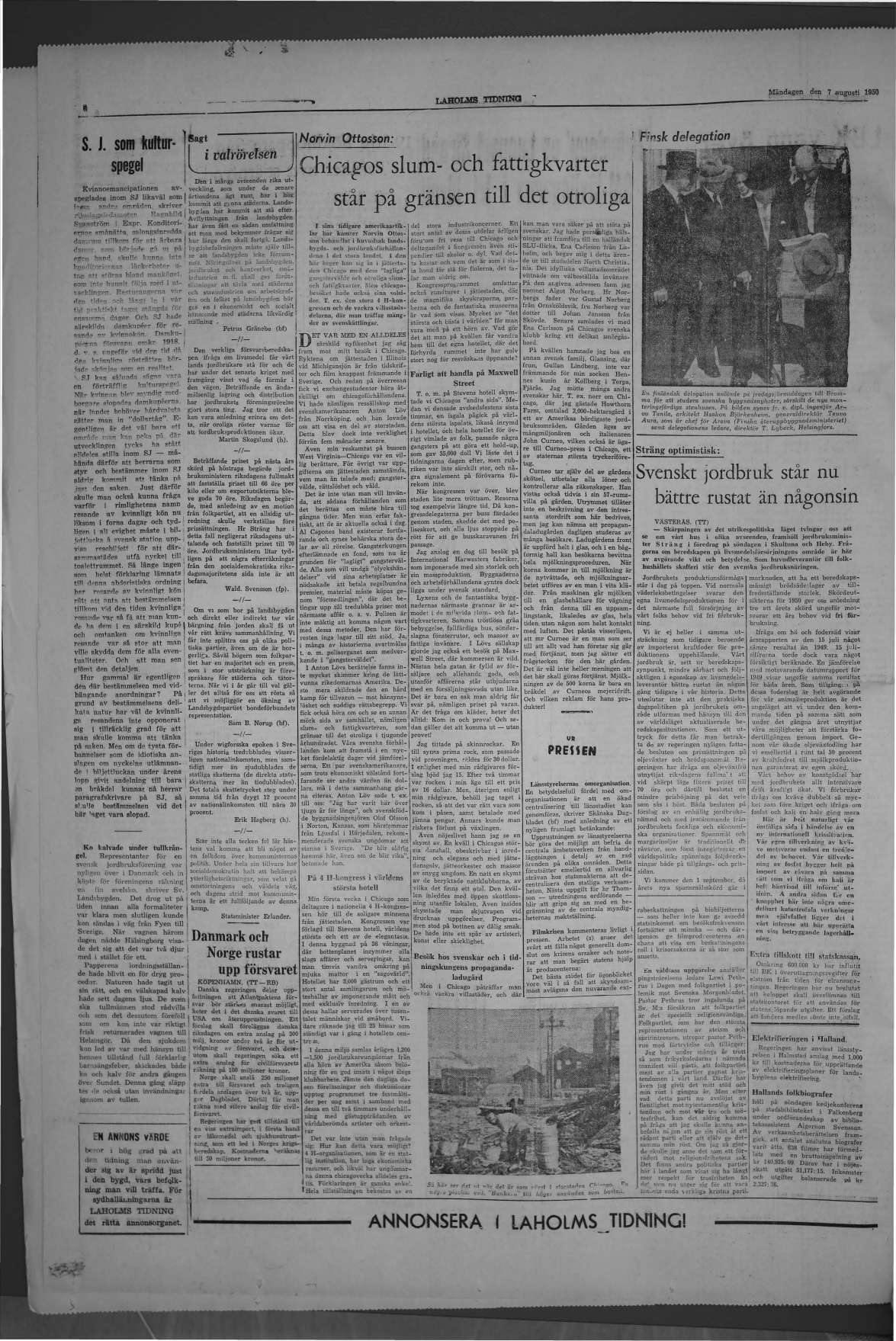 Laholms Tidning Måndag 7 augusti 1950, sida 6