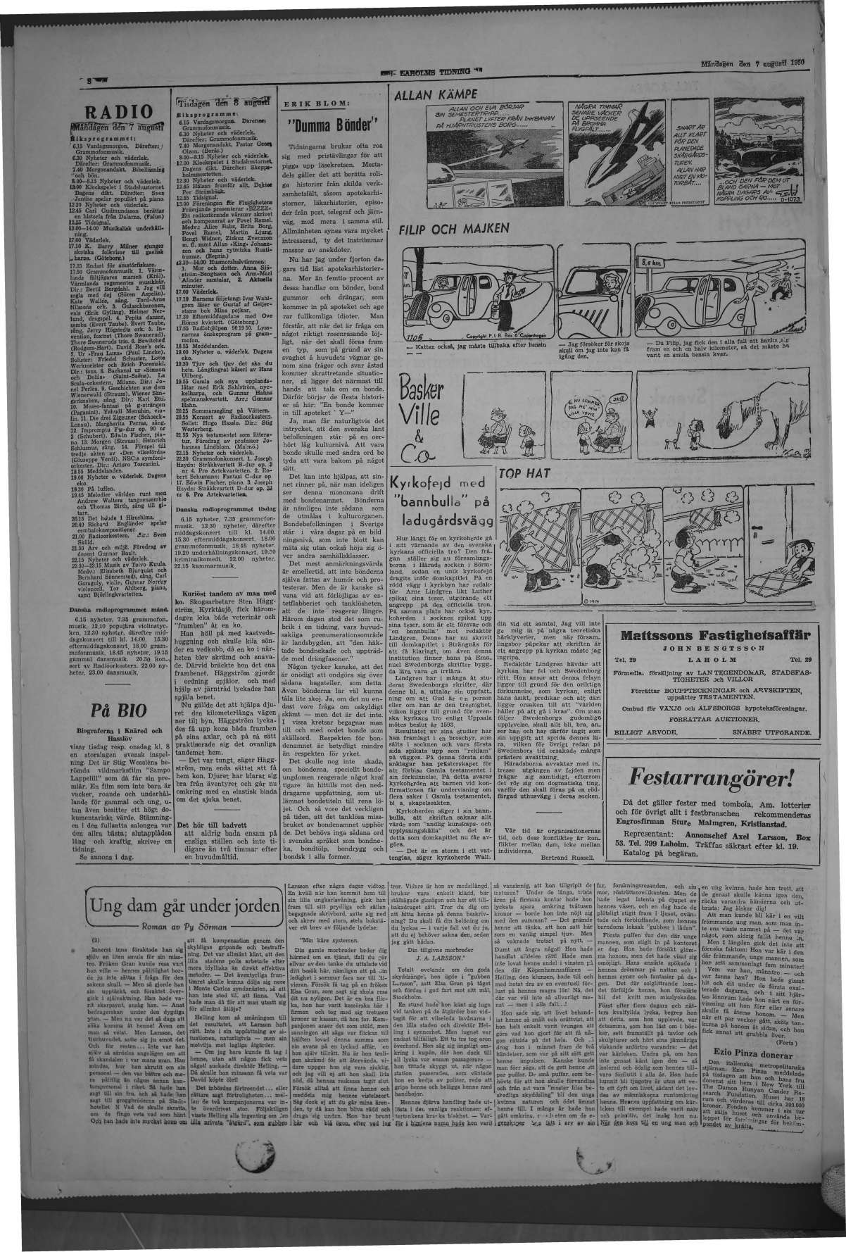 Laholms Tidning Måndag 7 augusti 1950, sida 8
