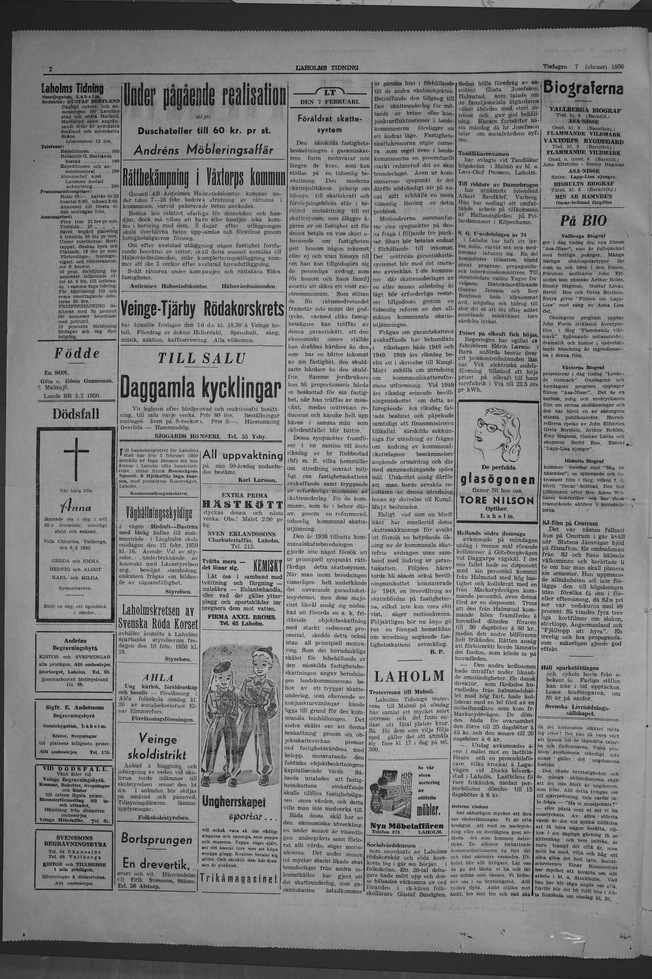 Laholms Tidning Tisdag 7 februari 1950, sida 2