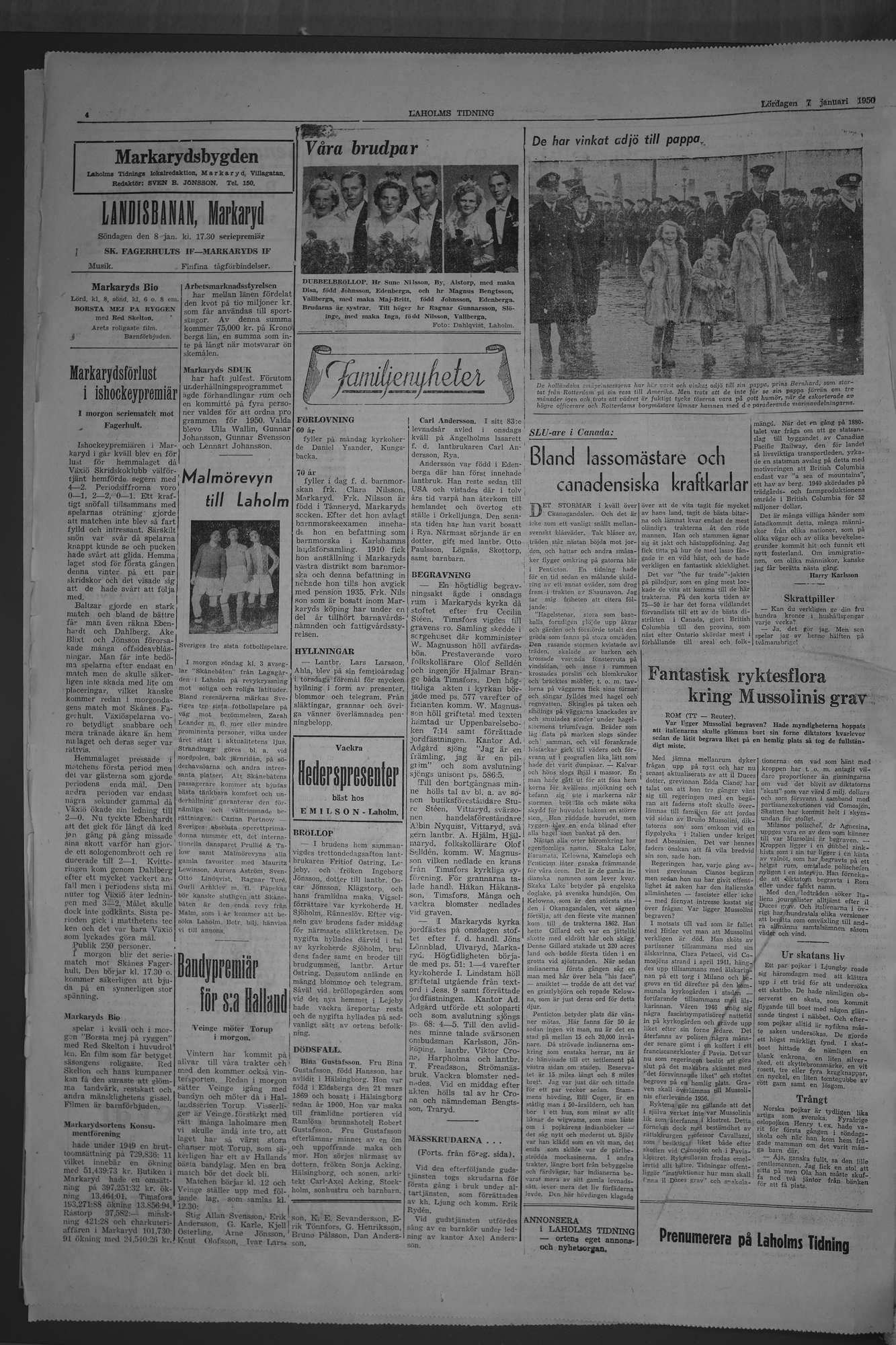 Laholms Tidning Lördag 7 januari 1950, sida 4