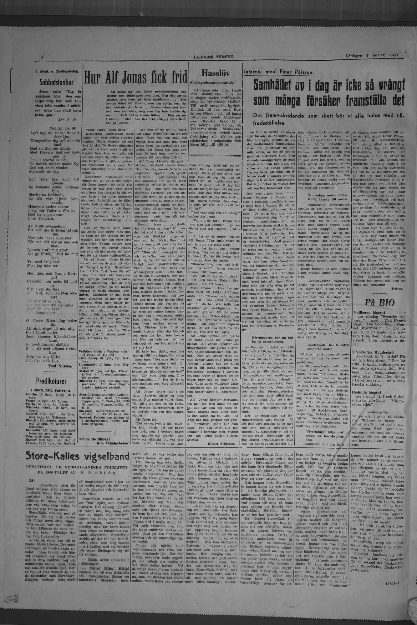 Laholms Tidning Lördag 7 januari 1950, sida 6