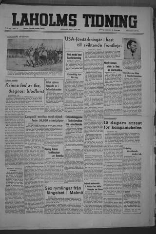 Förstasidan, Fredag 7 juli 1950