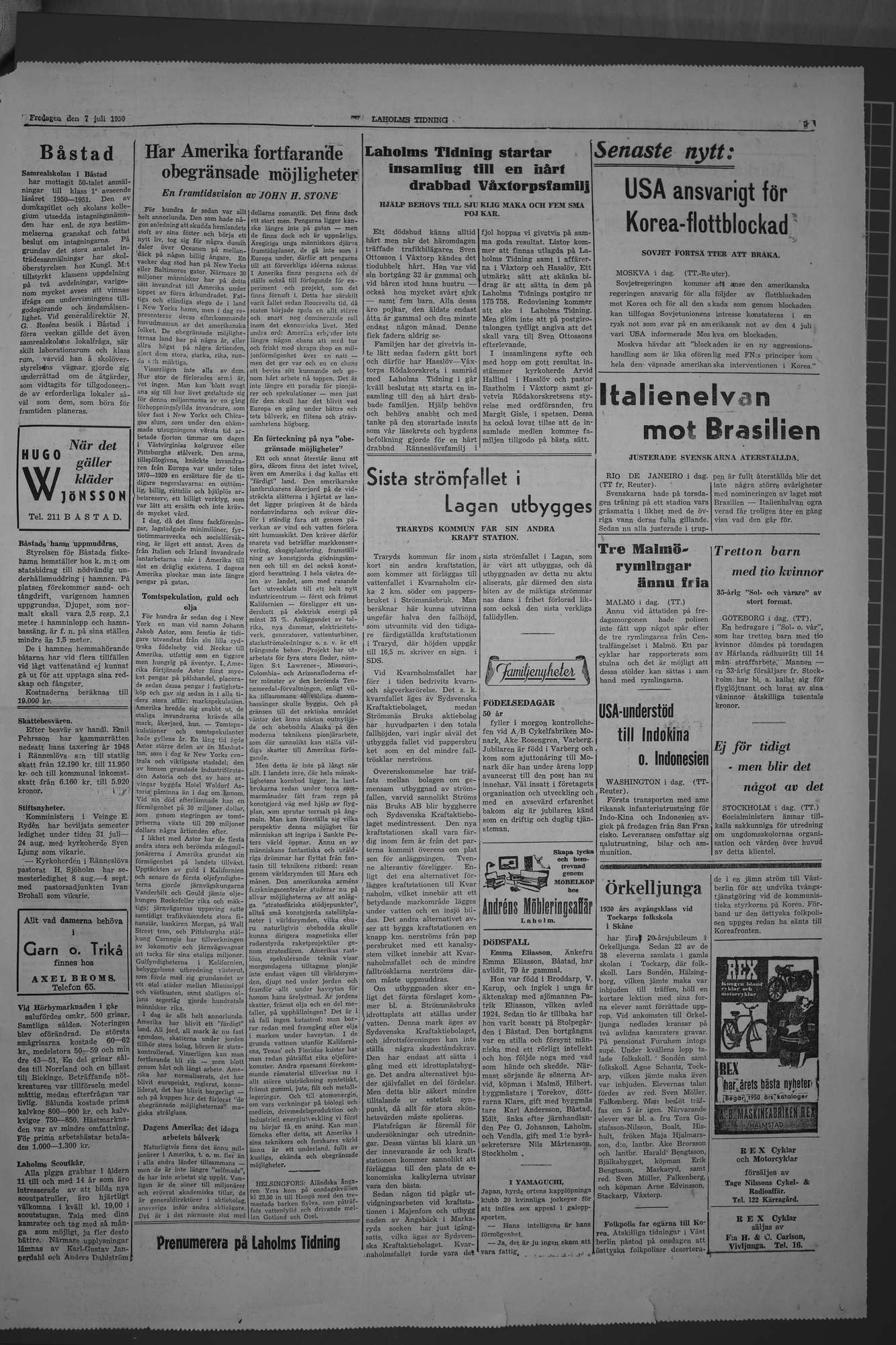 Laholms Tidning Fredag 7 juli 1950, sida 3