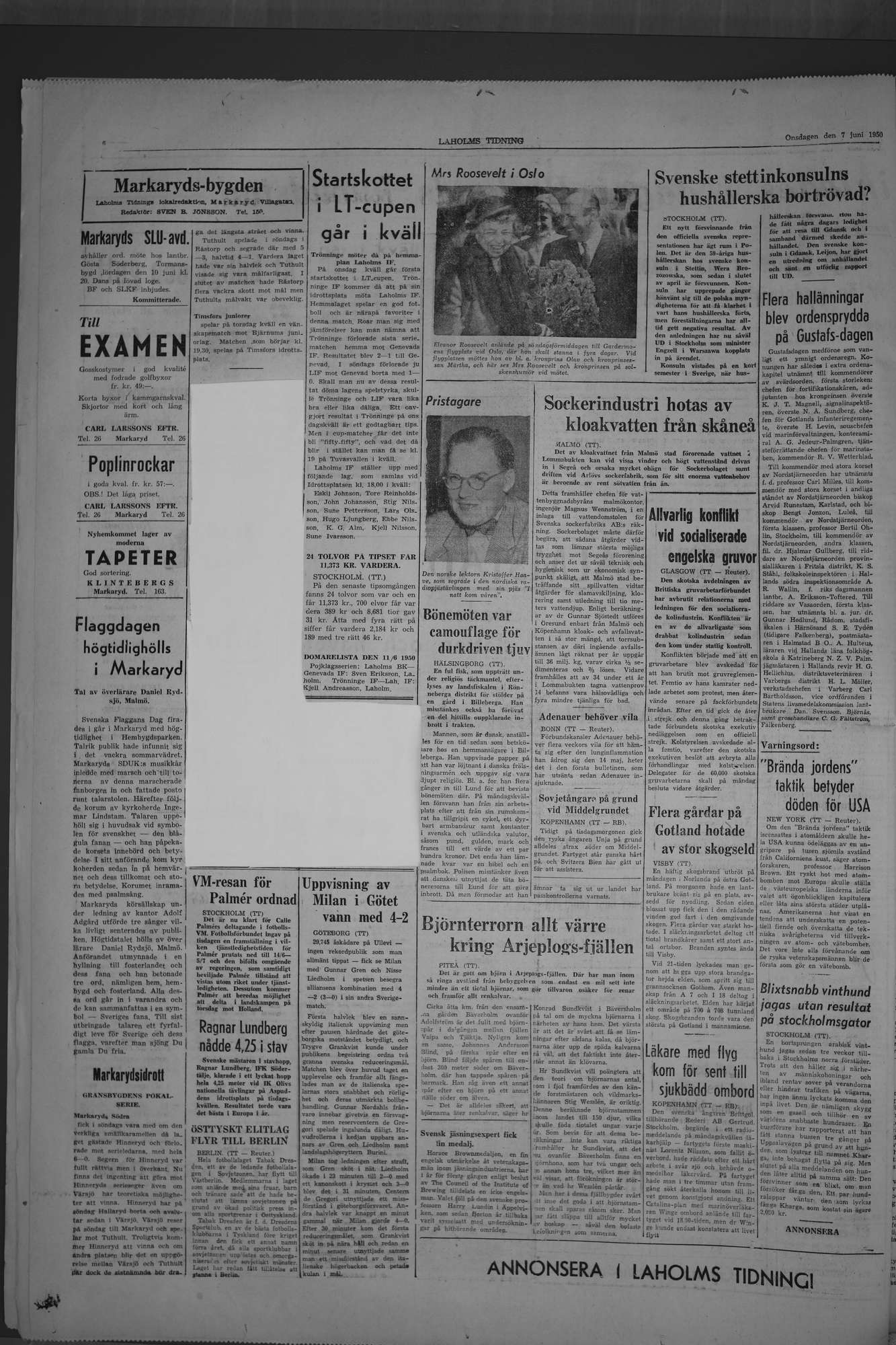 Laholms Tidning Onsdag 7 juni 1950, sida 6