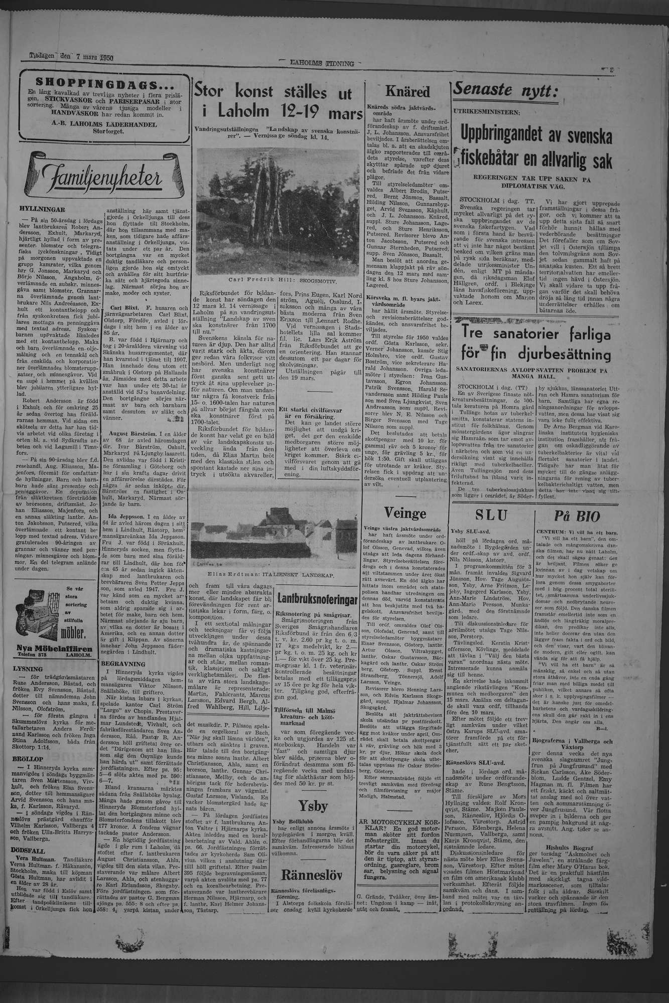 Laholms Tidning Tisdag 7 mars 1950, sida 3