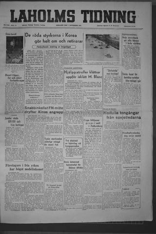 Förstasidan, Tisdag 7 november 1950