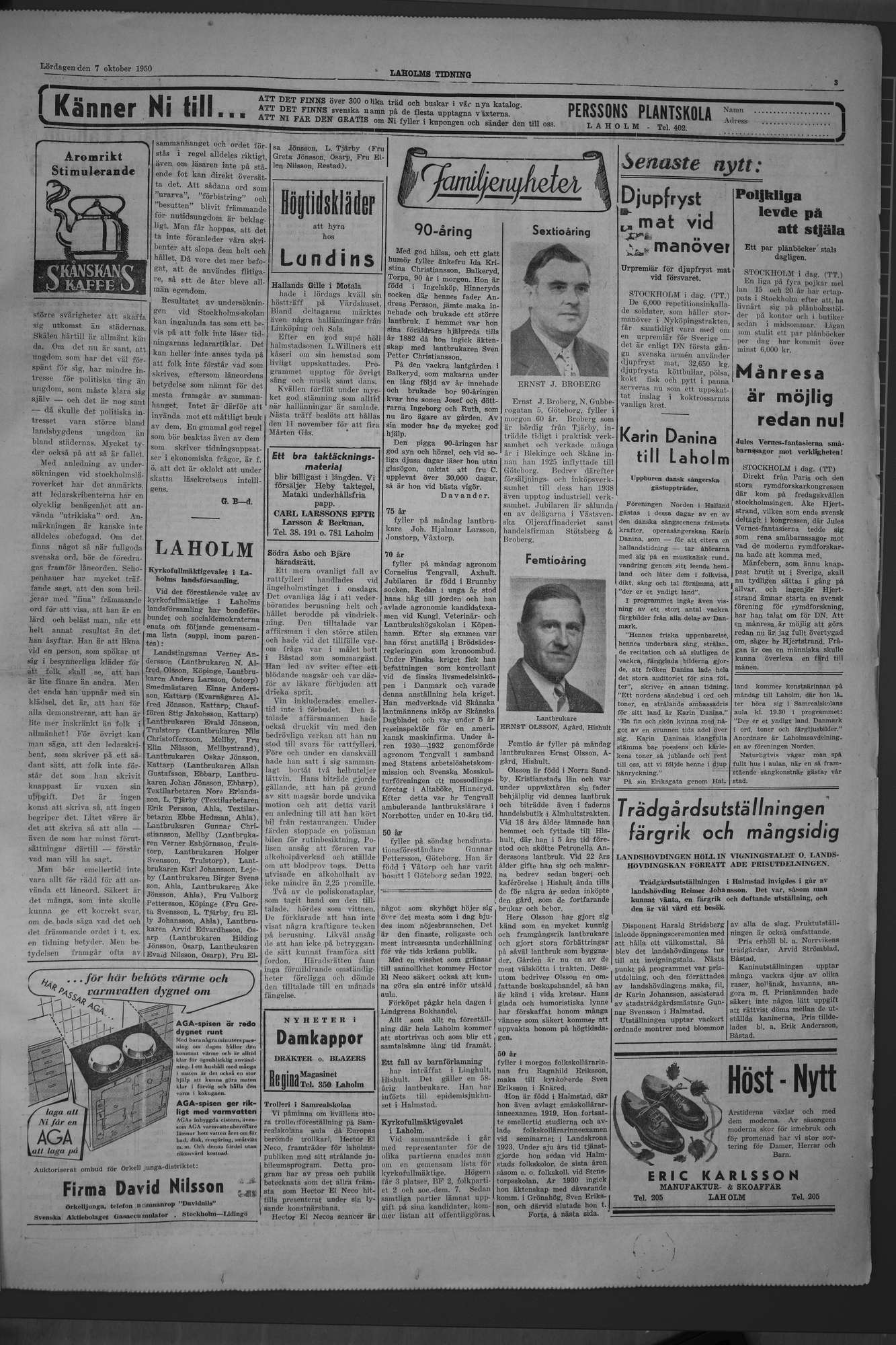 Laholms Tidning Lördag 7 oktober 1950, sida 3