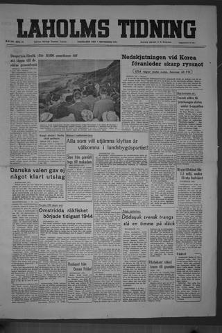 Förstasidan, Torsdag 7 september 1950