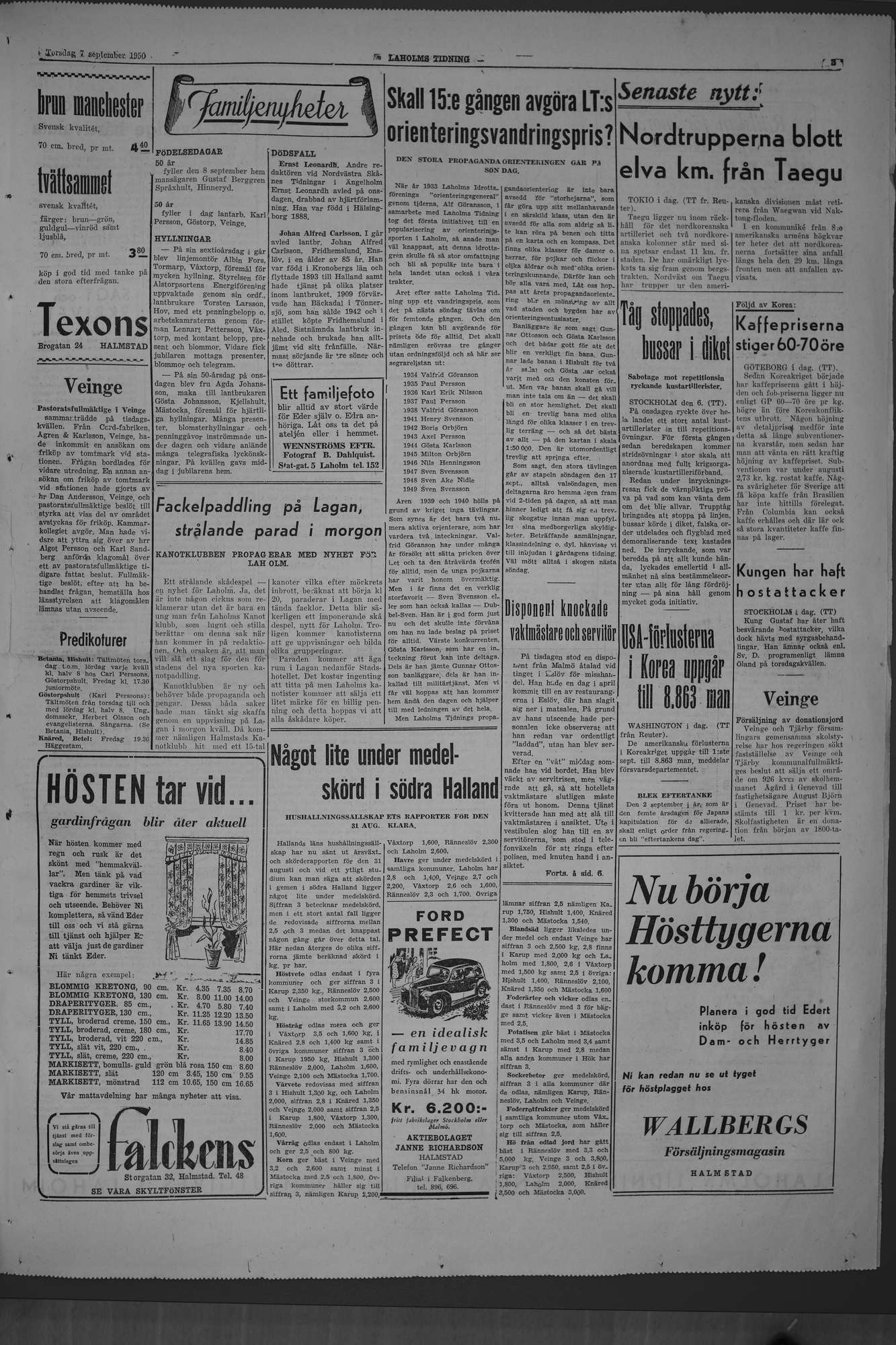 Laholms Tidning Torsdag 7 september 1950, sida 3