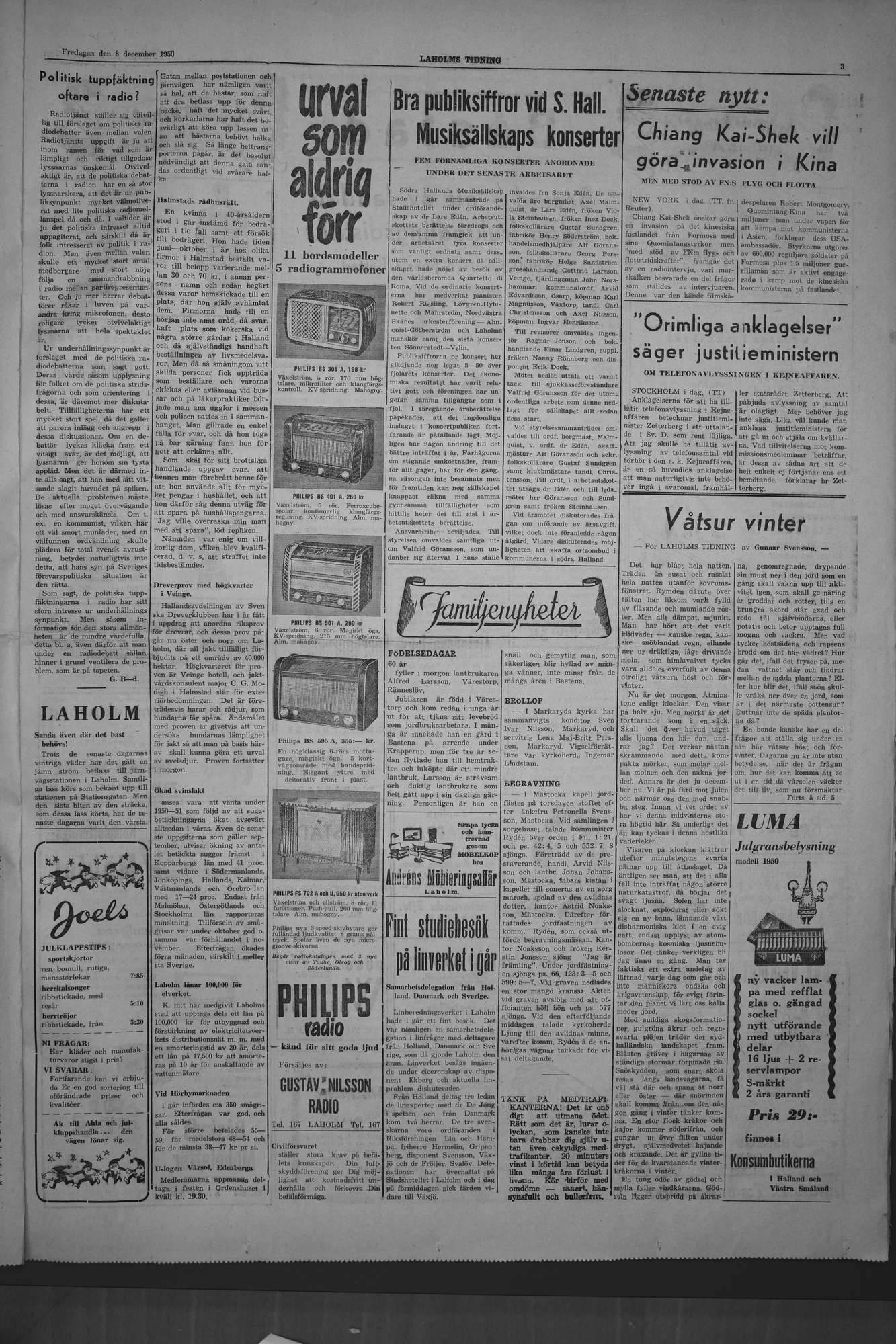 Laholms Tidning Fredag 8 december 1950, sida 3