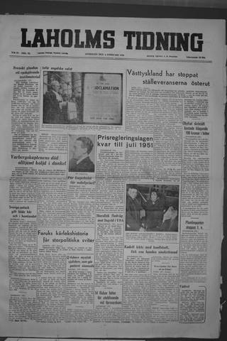 Förstasidan, Onsdag 8 februari 1950