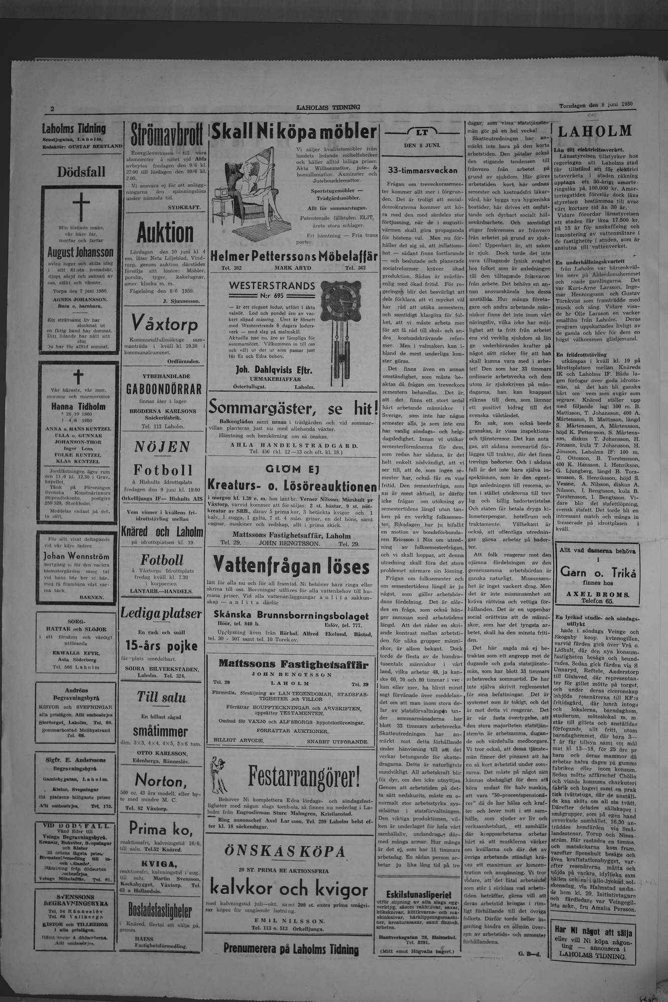 Laholms Tidning Torsdag 8 juni 1950, sida 2
